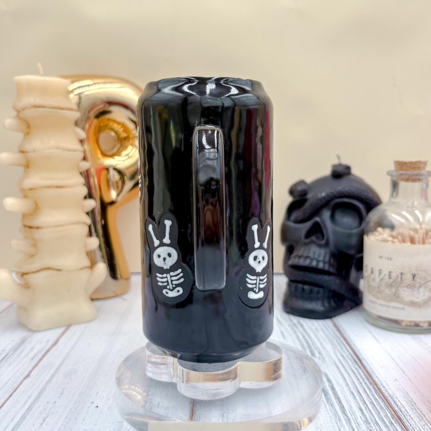 Matte Black Seleton Bunny Ceramic Tumbler