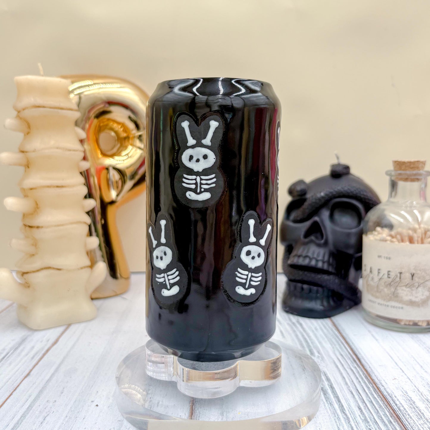 Matte Black Seleton Bunny Ceramic Tumbler