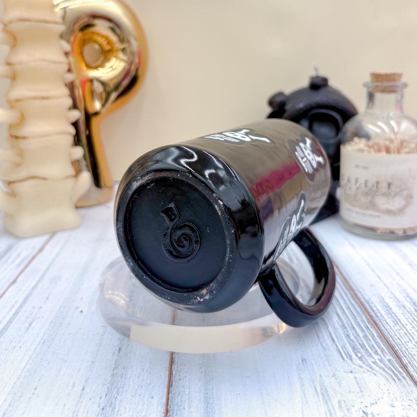 Matte Black Seleton Bunny Ceramic Tumbler
