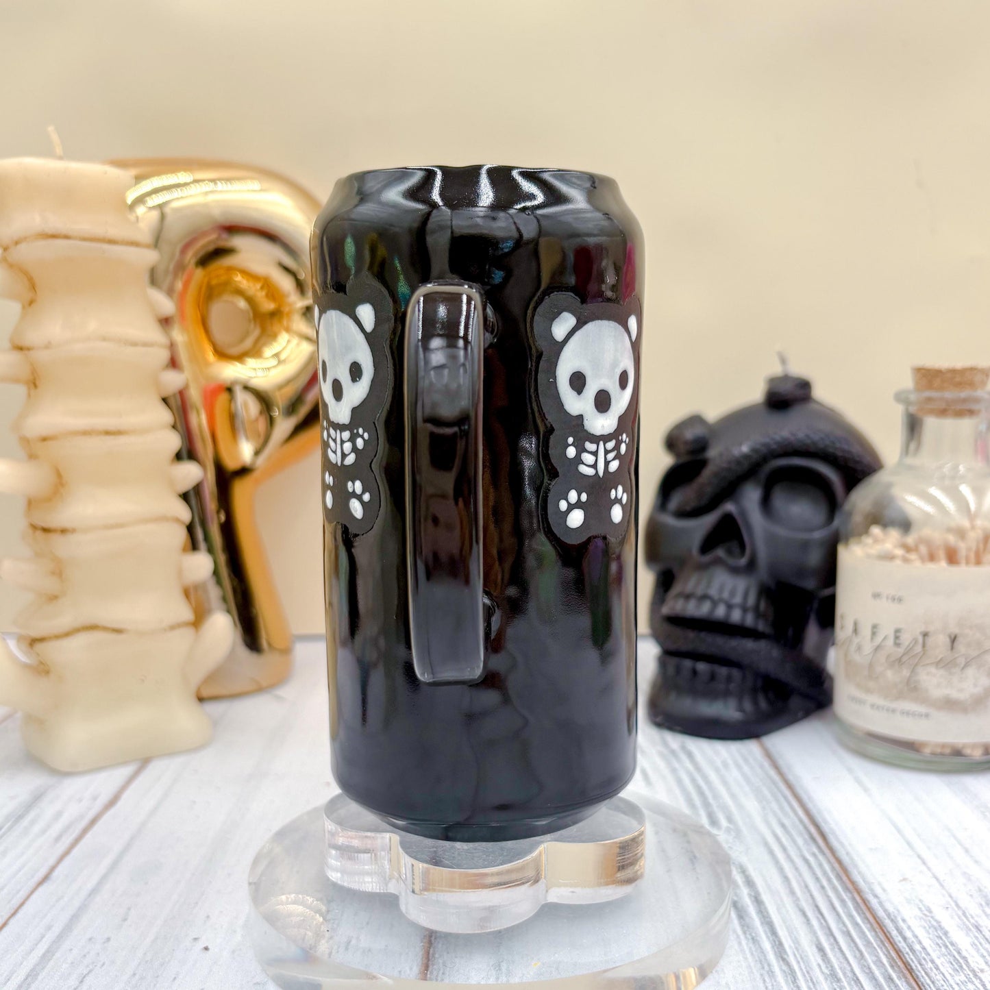 Matte Black Seleton Bunny Ceramic Tumbler