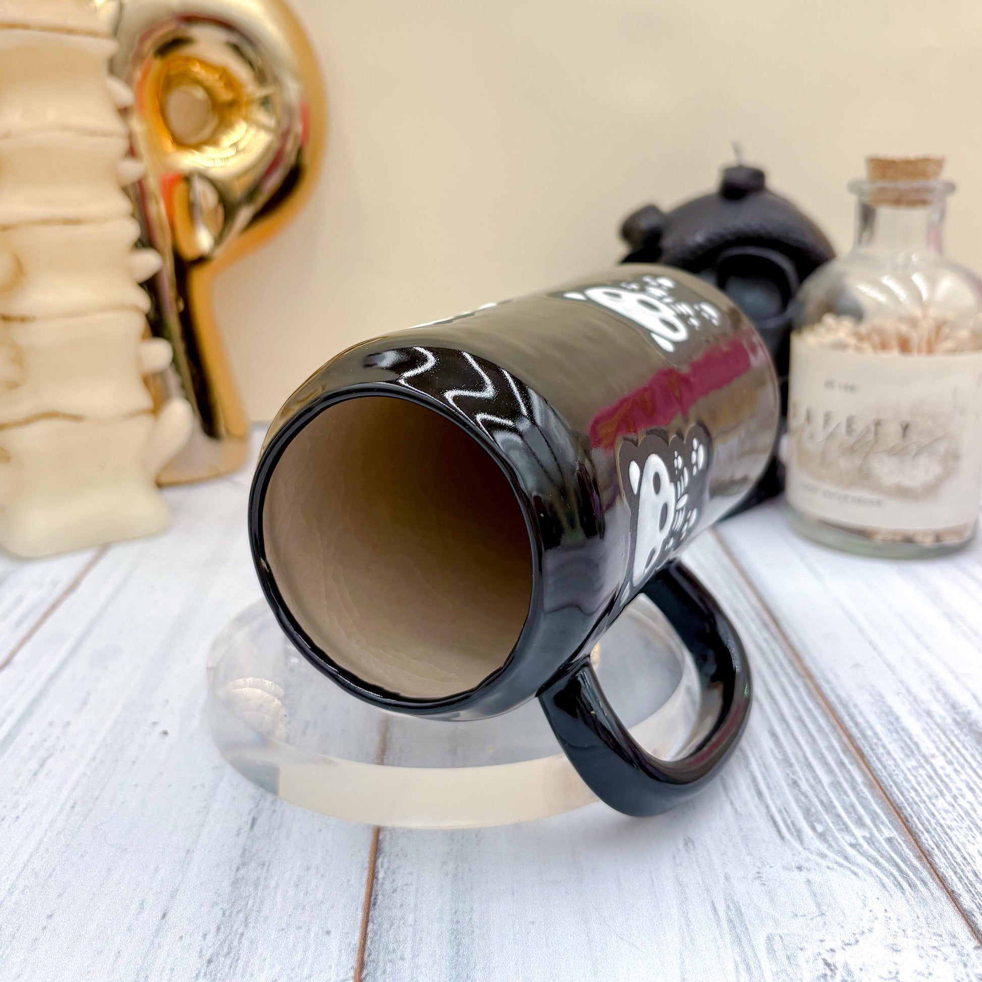 Matte Black Seleton Bunny Ceramic Tumbler