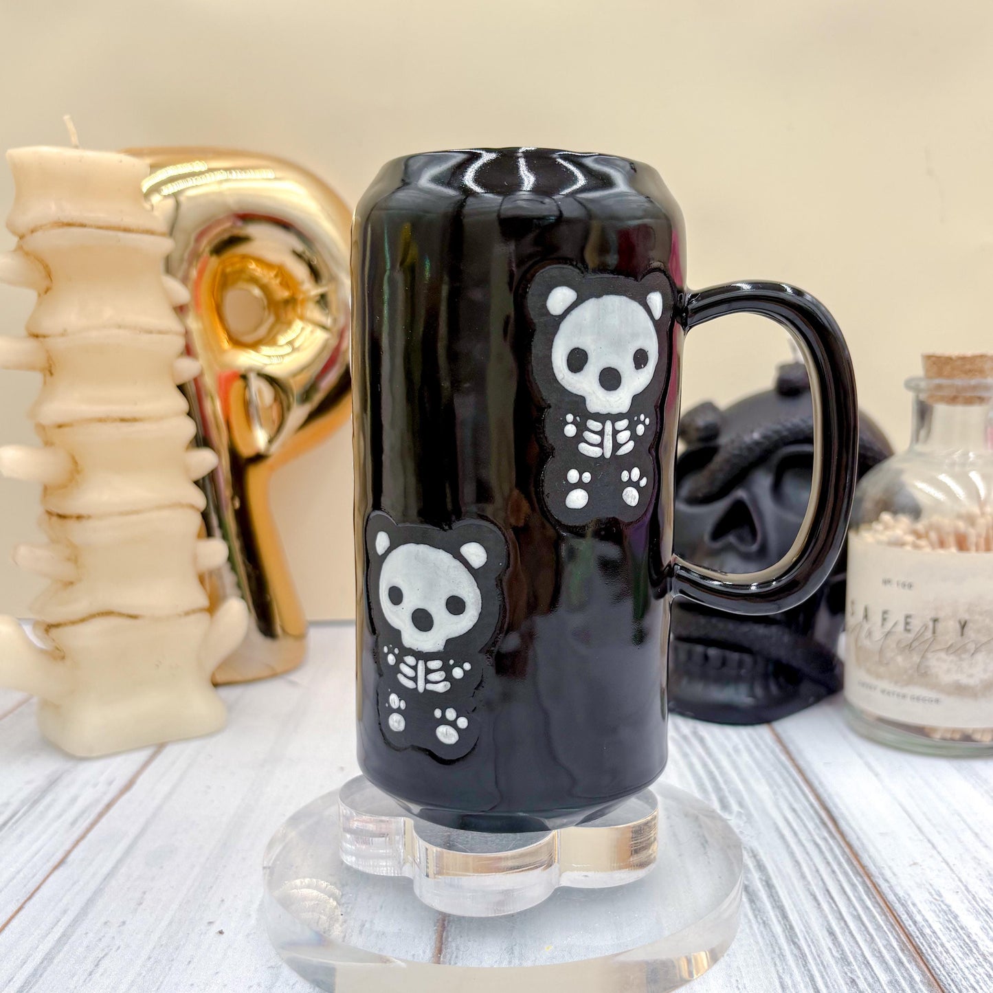 Matte Black Seleton Bunny Ceramic Tumbler