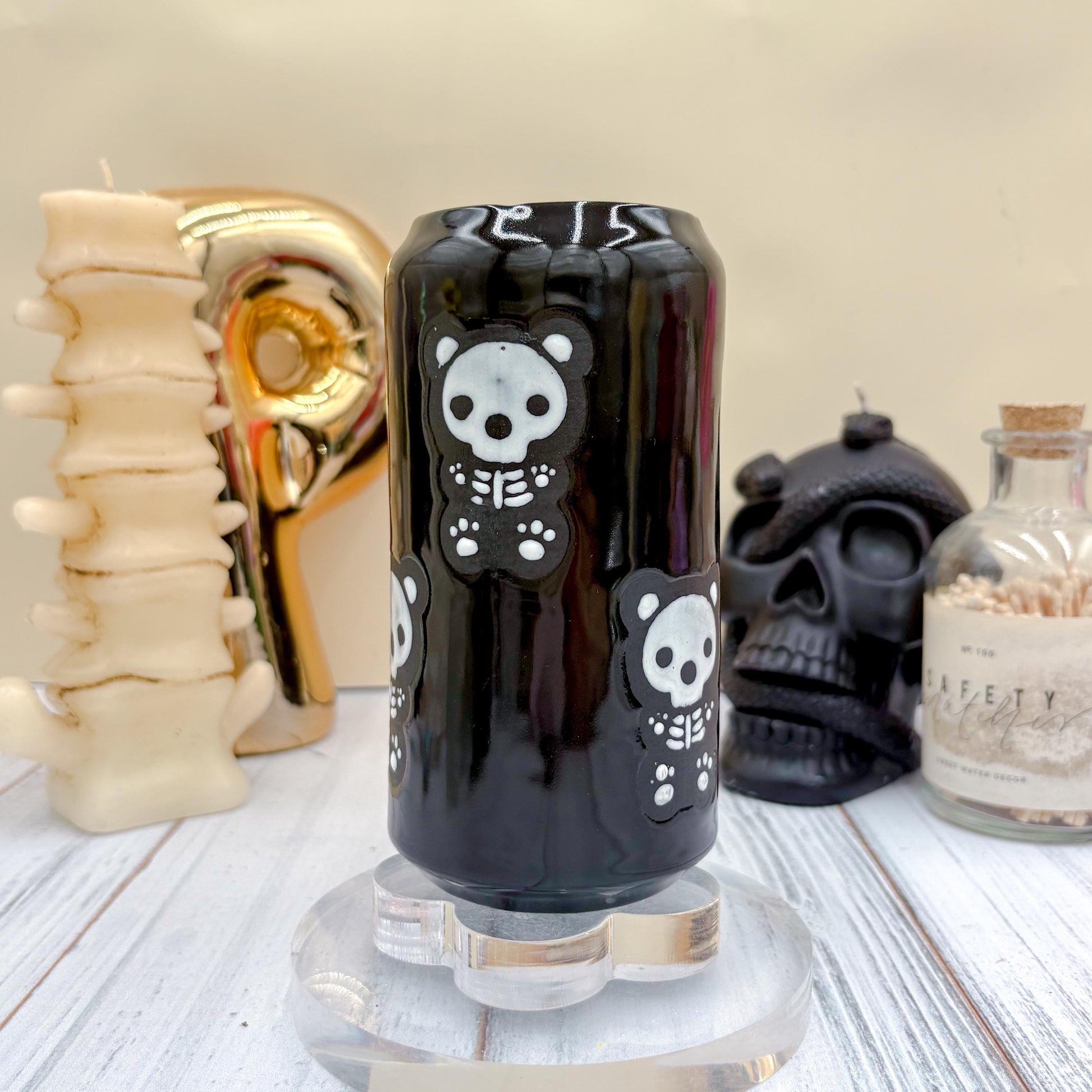 Matte Black Seleton Bunny Ceramic Tumbler