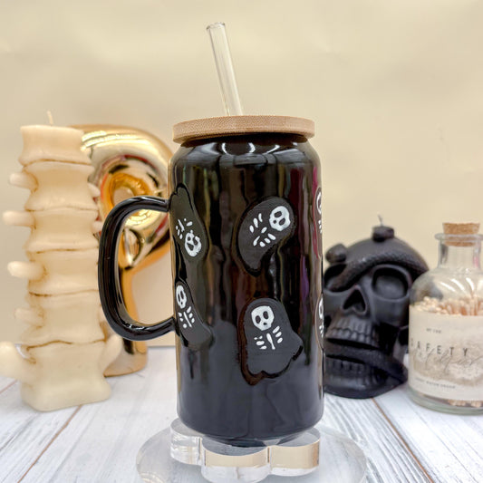 Matte Black Seleton Bunny Ceramic Tumbler