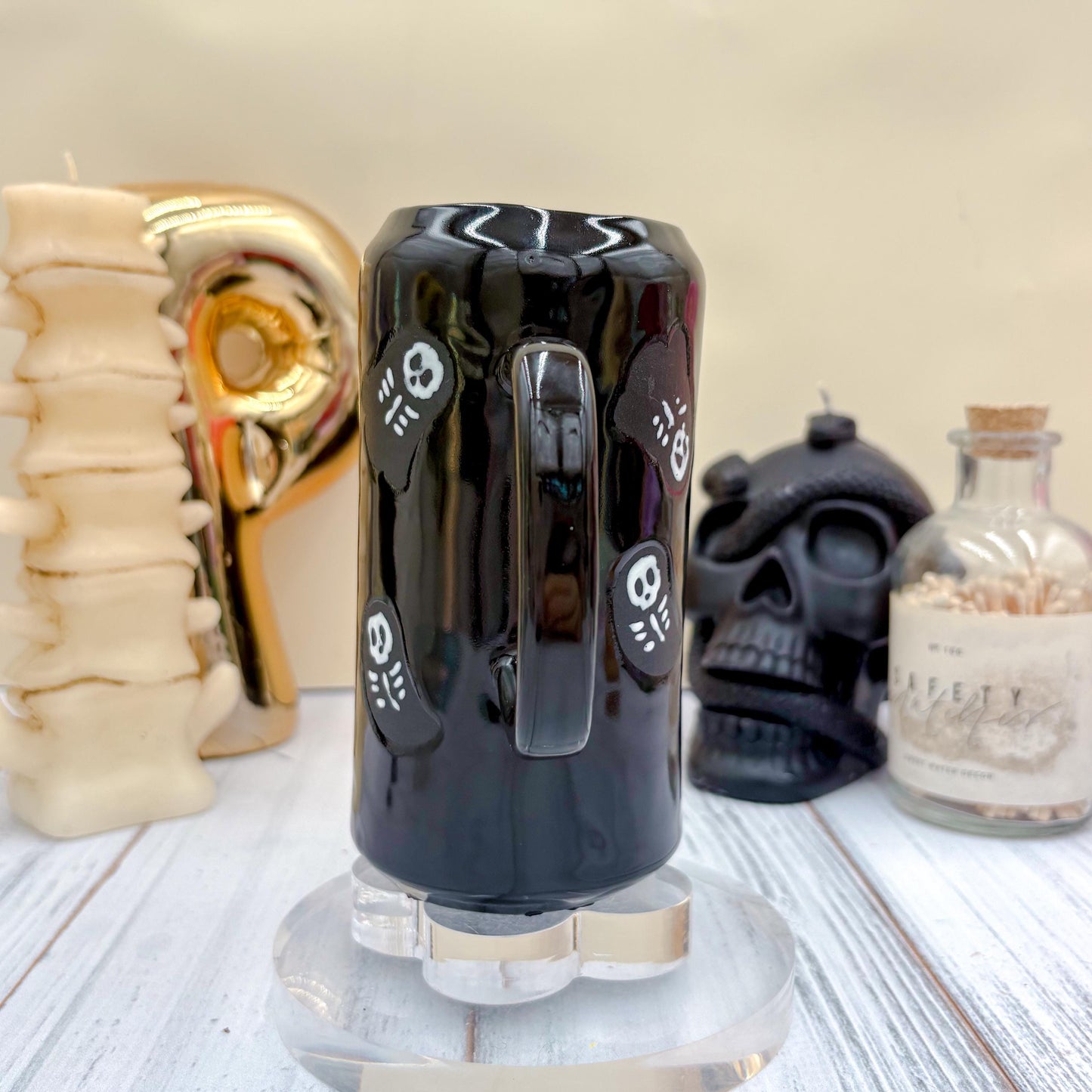 Matte Black Seleton Bunny Ceramic Tumbler