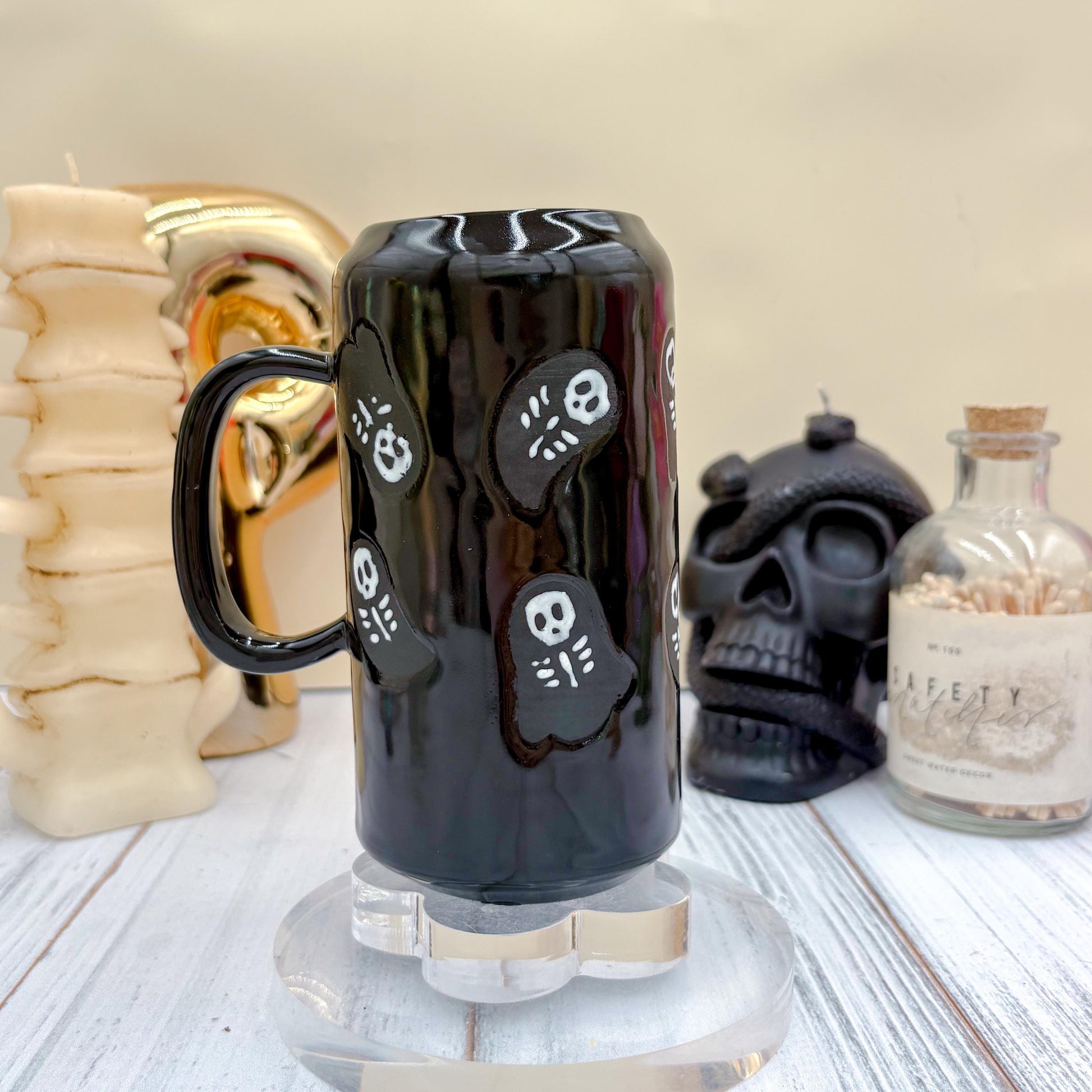 Matte Black Seleton Bunny Ceramic Tumbler
