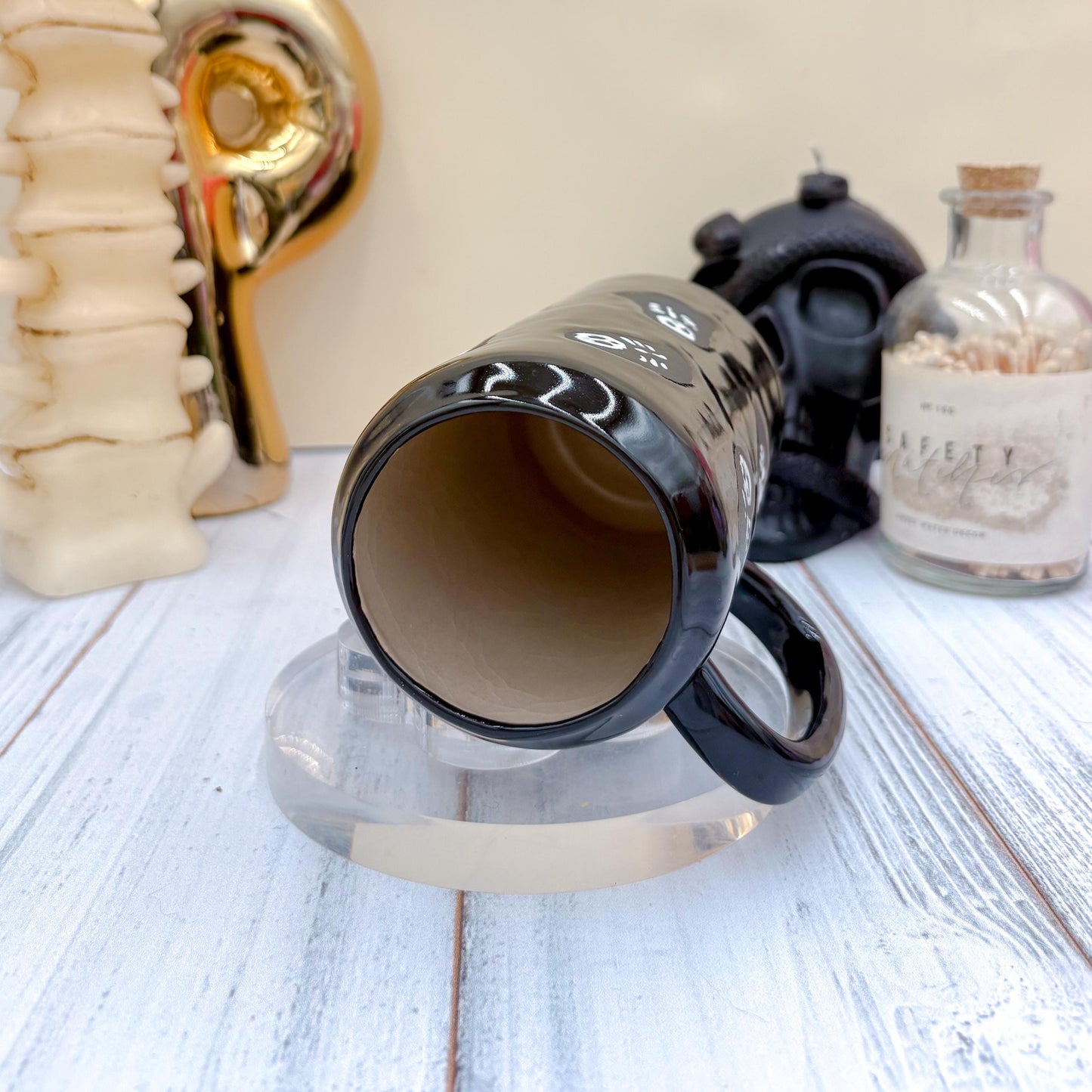 Matte Black Seleton Bunny Ceramic Tumbler