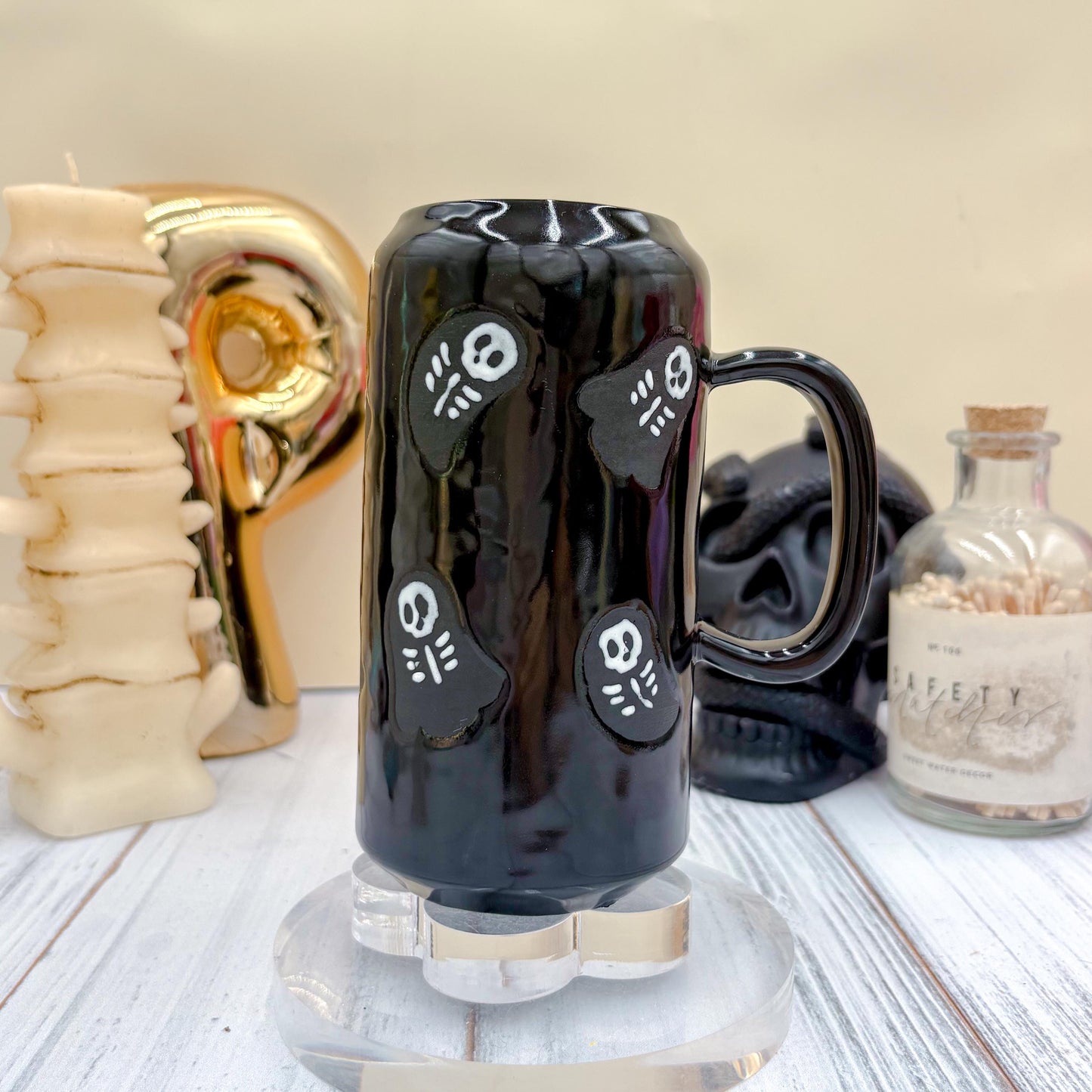 Matte Black Seleton Bunny Ceramic Tumbler