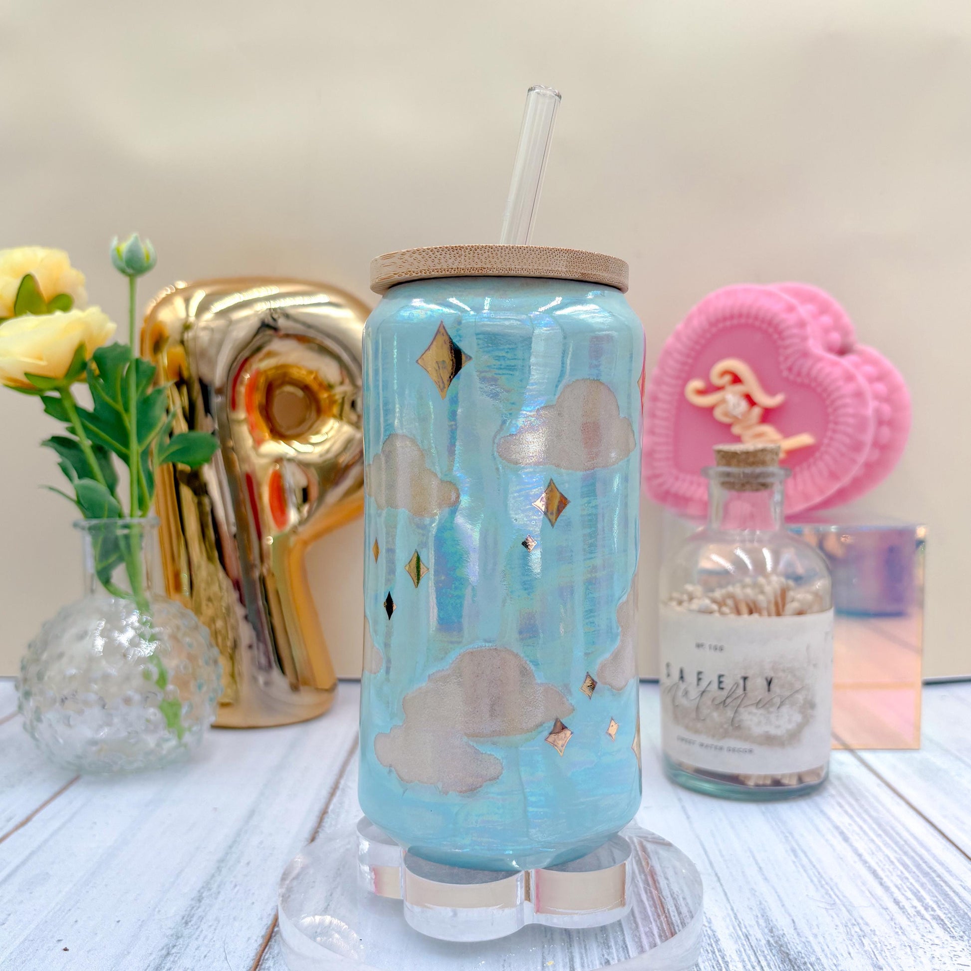 Light Blue and Gold Cloud Ceramic Tumbler