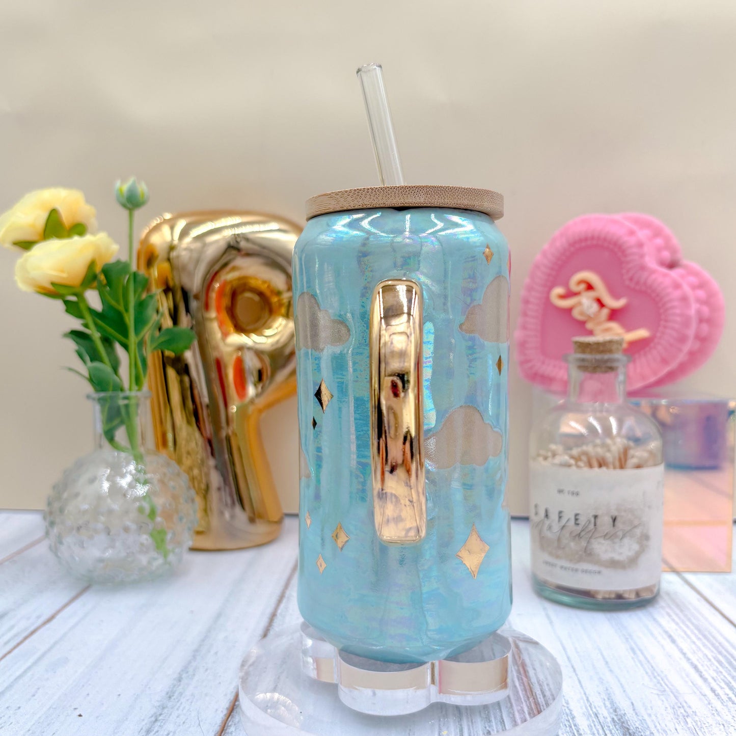 Light Blue and Gold Cloud Ceramic Tumbler