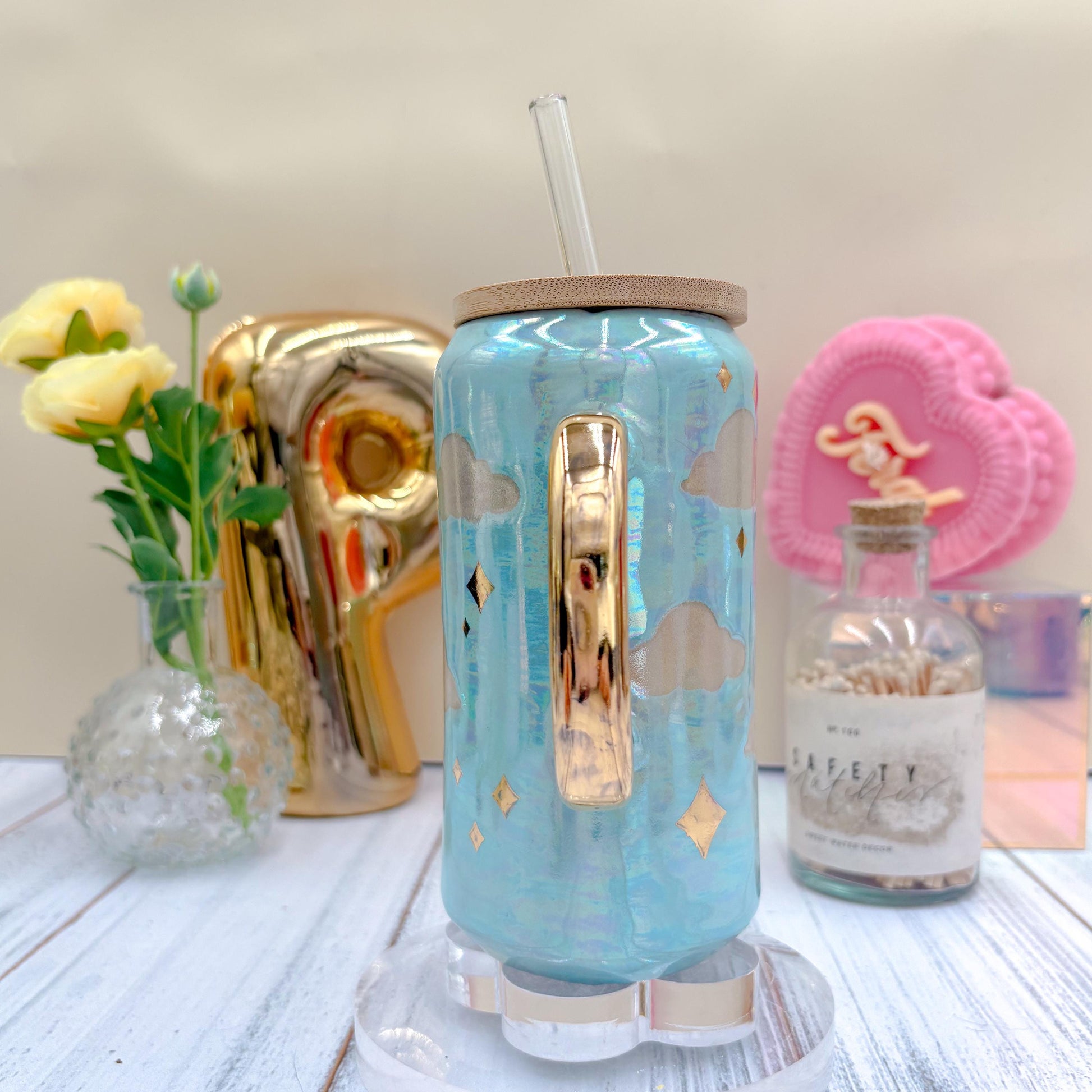 Light Blue and Gold Cloud Ceramic Tumbler