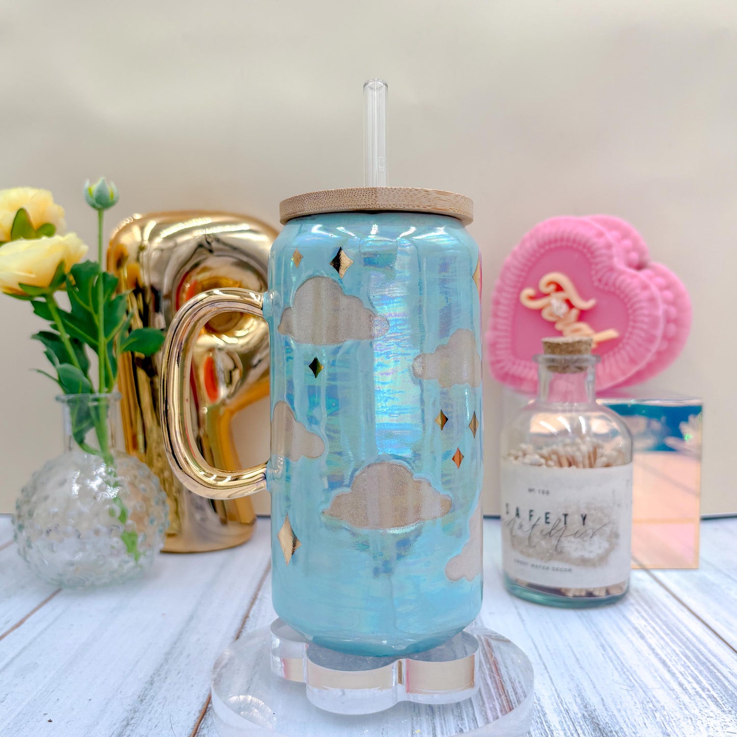 Light Blue and Gold Cloud Ceramic Tumbler