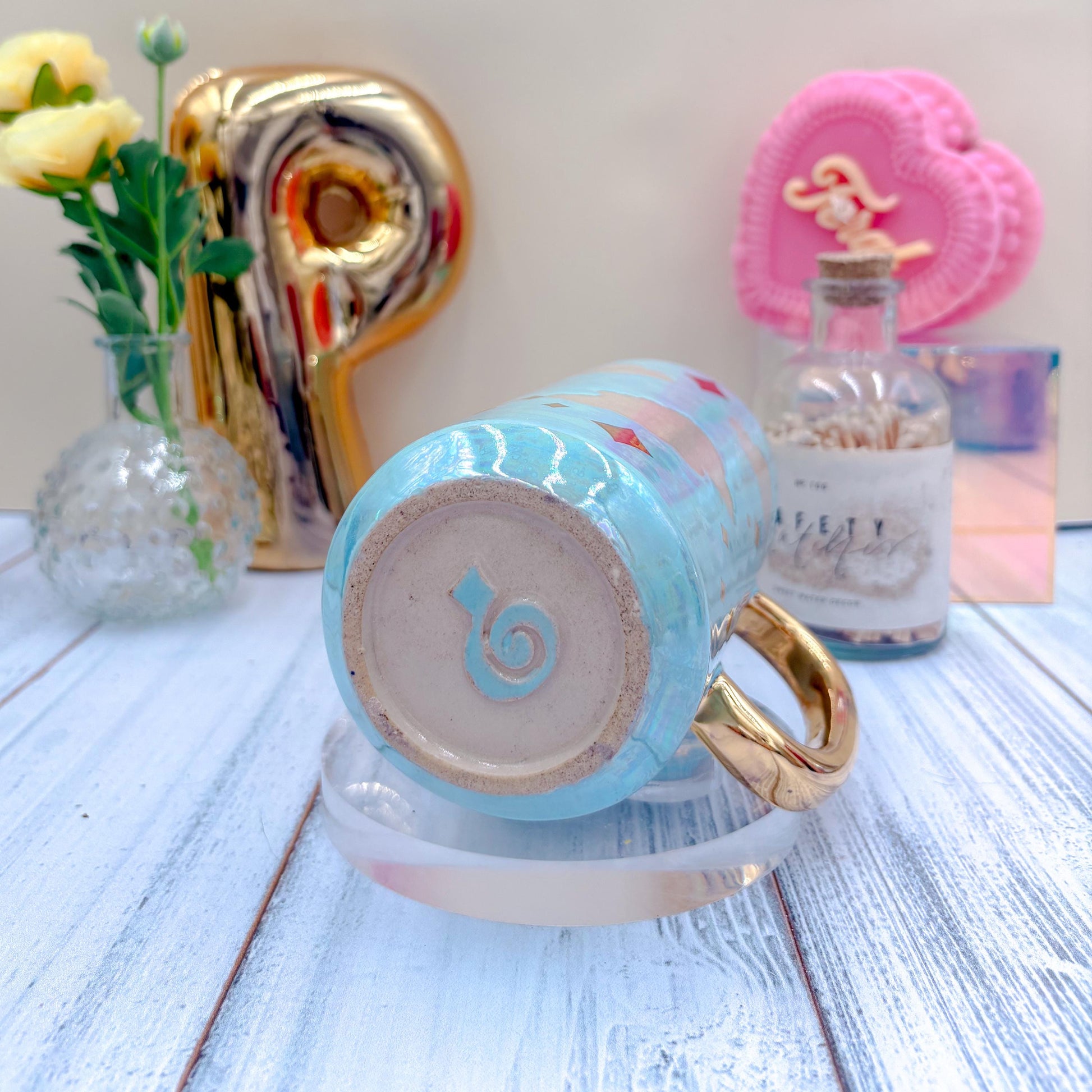 Light Blue and Gold Cloud Ceramic Tumbler