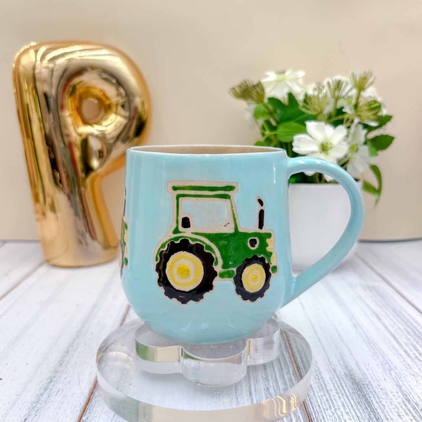 Blue Tractor Ceramic Mug