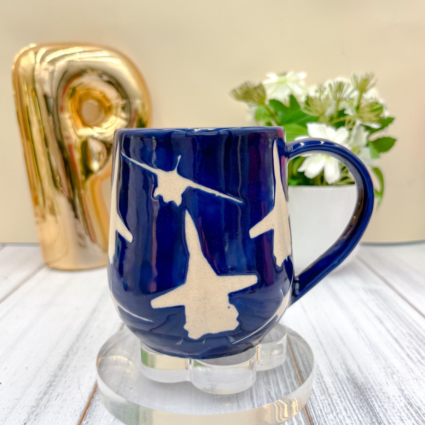 Dark Blue Airplane Ceramic Mug