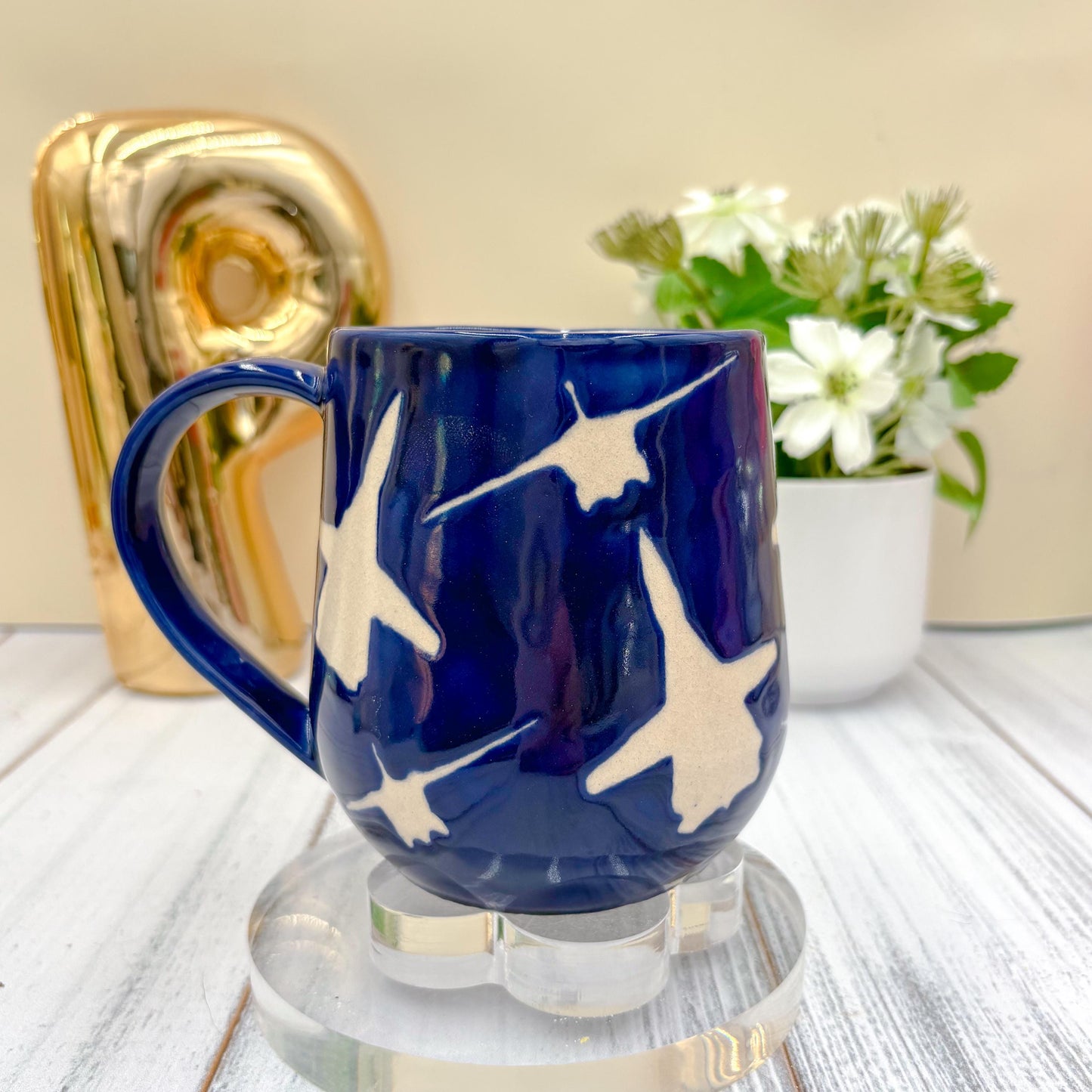 Dark Blue Airplane Ceramic Mug