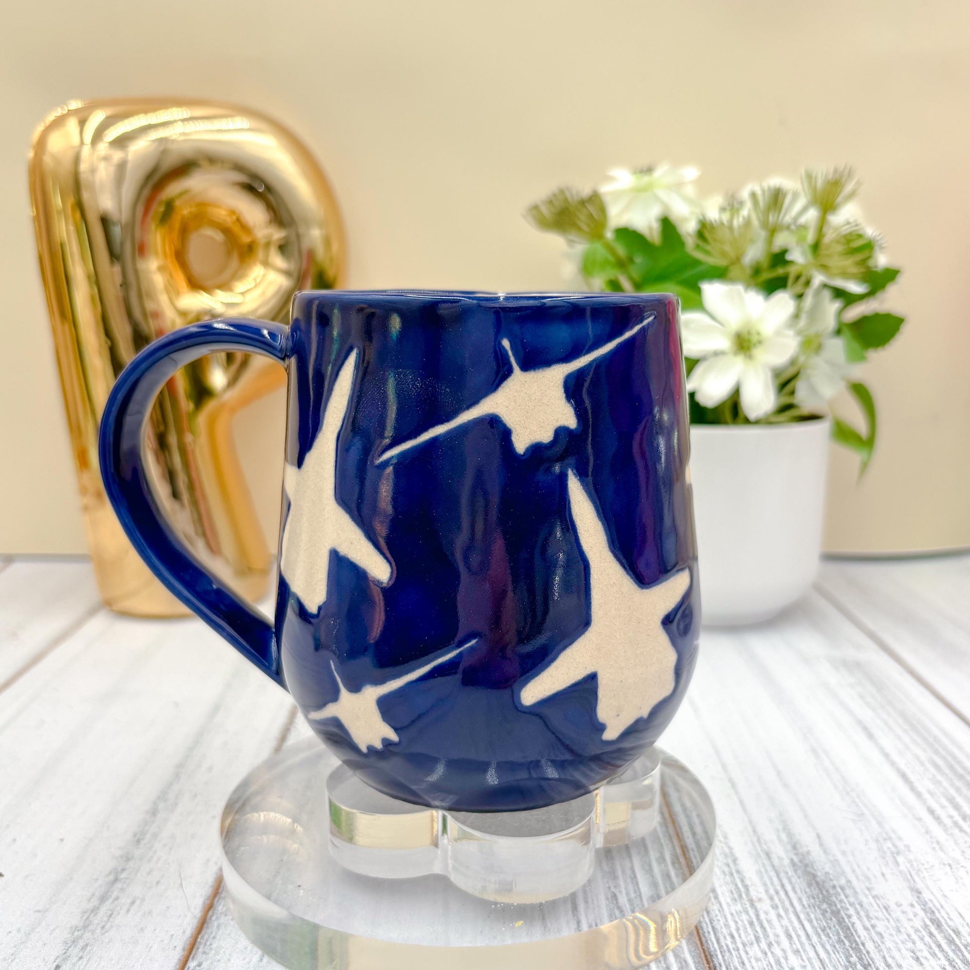 Dark Blue Airplane Ceramic Mug