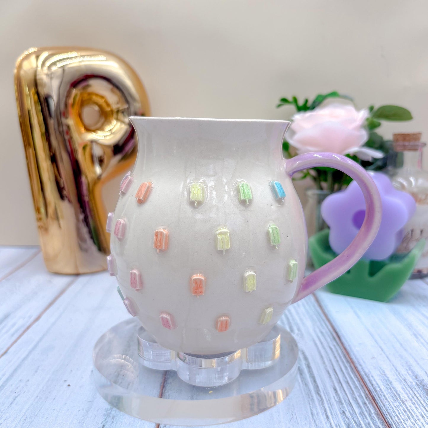 Pastel Rainbow Ice Cream 20 Ounce Ceramic Mug, Ceramic Mug Handmade, Summer Gift Idea, Ice Cream Lovers, Ice Cream Mug For Mom, Ice CreamCup