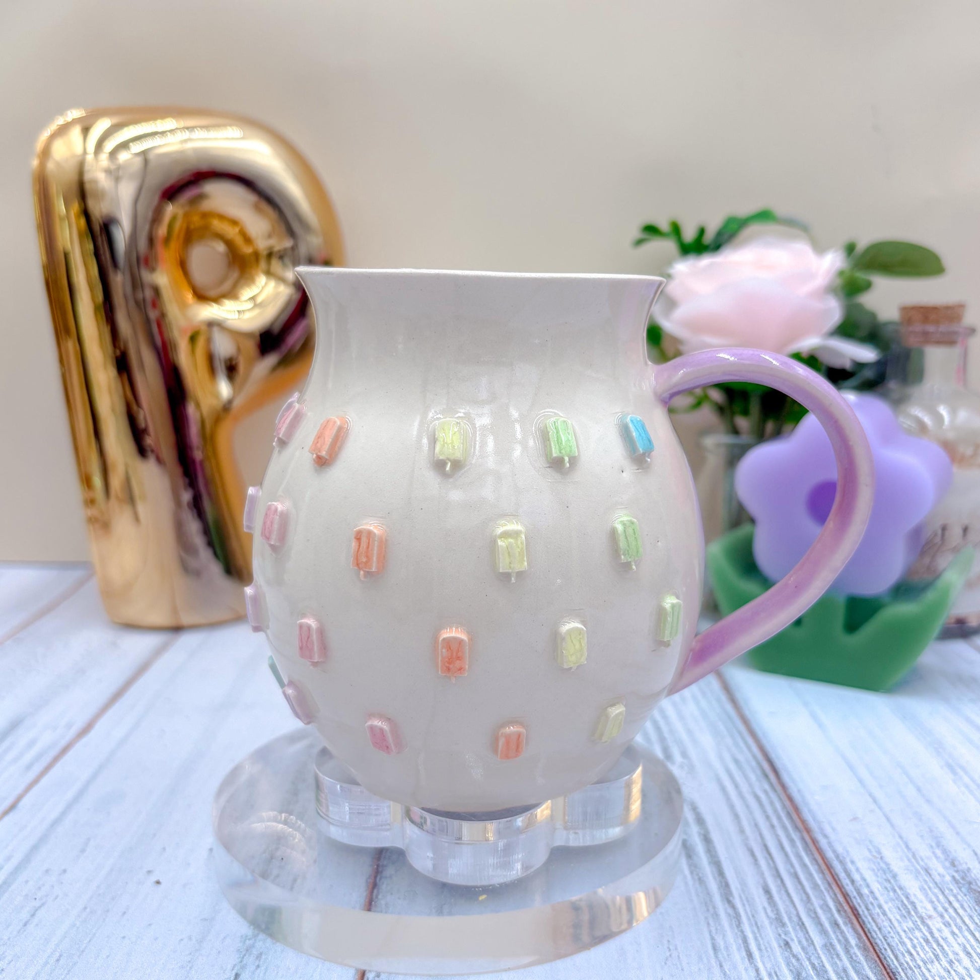 Pastel Rainbow Ice Cream 20 Ounce Ceramic Mug, Ceramic Mug Handmade, Summer Gift Idea, Ice Cream Lovers, Ice Cream Mug For Mom, Ice CreamCup