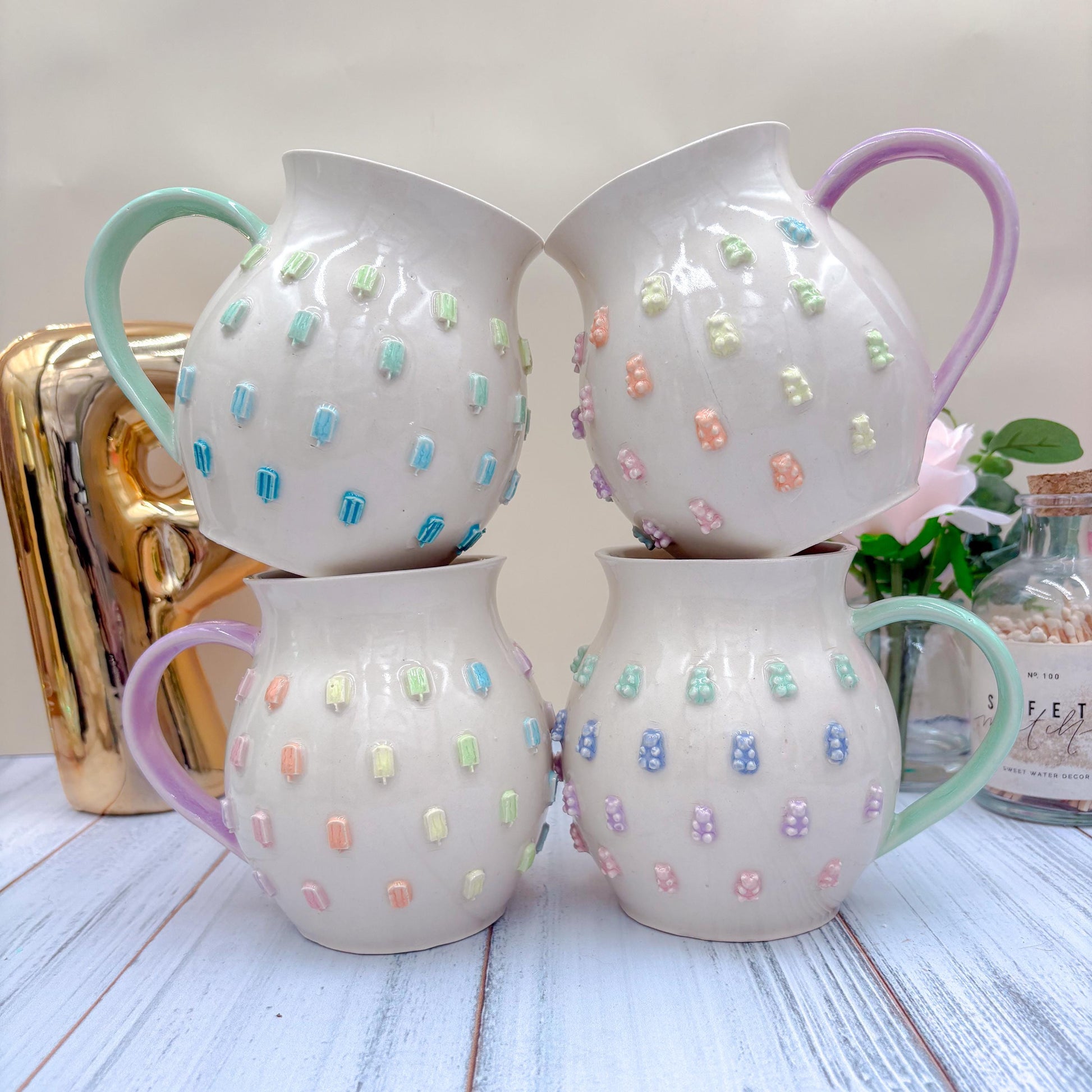 Pastel Rainbow Ice Cream 20 Ounce Ceramic Mug, Ceramic Mug Handmade, Summer Gift Idea, Ice Cream Lovers, Ice Cream Mug For Mom, Ice CreamCup