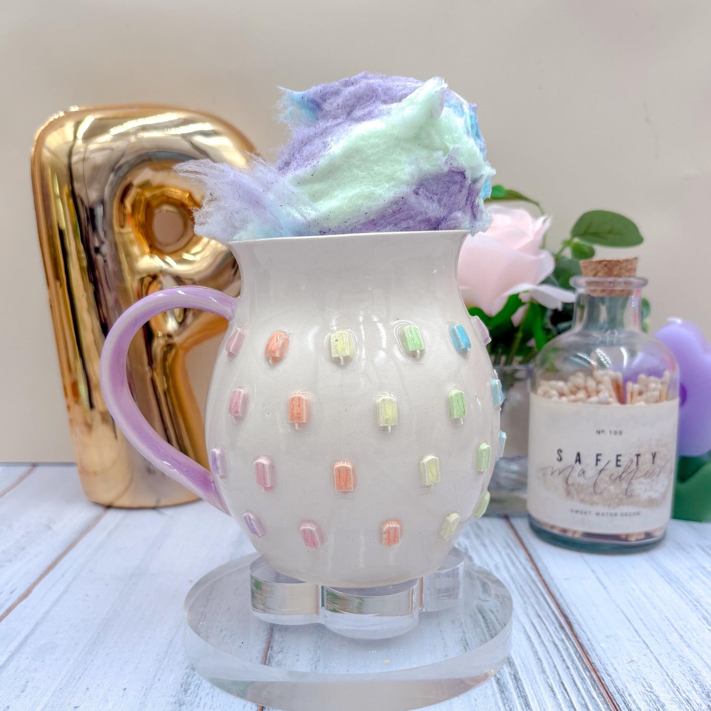 Pastel Rainbow Ice Cream 20 Ounce Ceramic Mug, Ceramic Mug Handmade, Summer Gift Idea, Ice Cream Lovers, Ice Cream Mug For Mom, Ice CreamCup