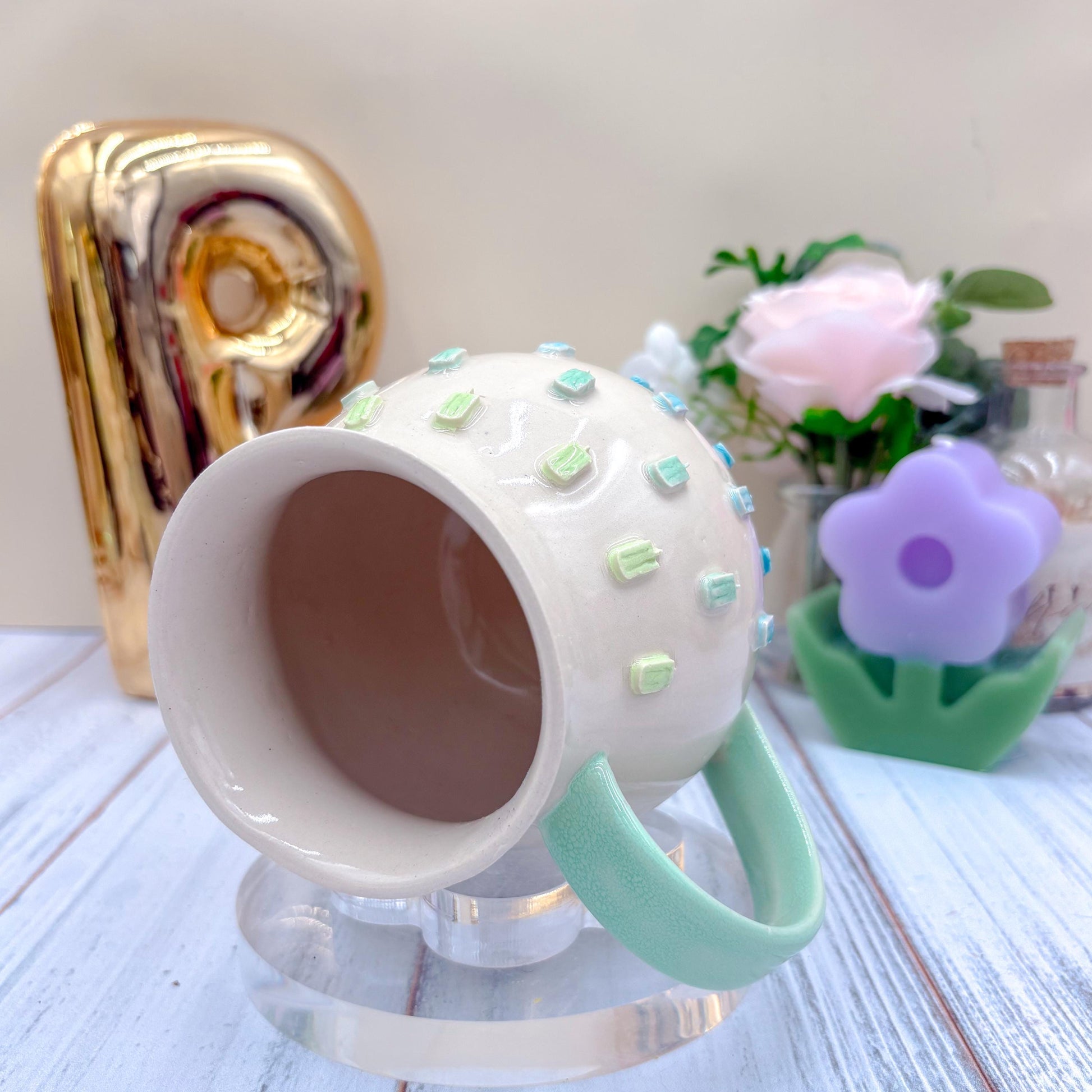 Blue Rainbow Ice Cream 20 Ounce Ceramic Mug, Ceramic Mug Handmade, Summer Gift Idea, Ice Cream Lovers, Ice Cream Mug For Mom, Ice CreamCup