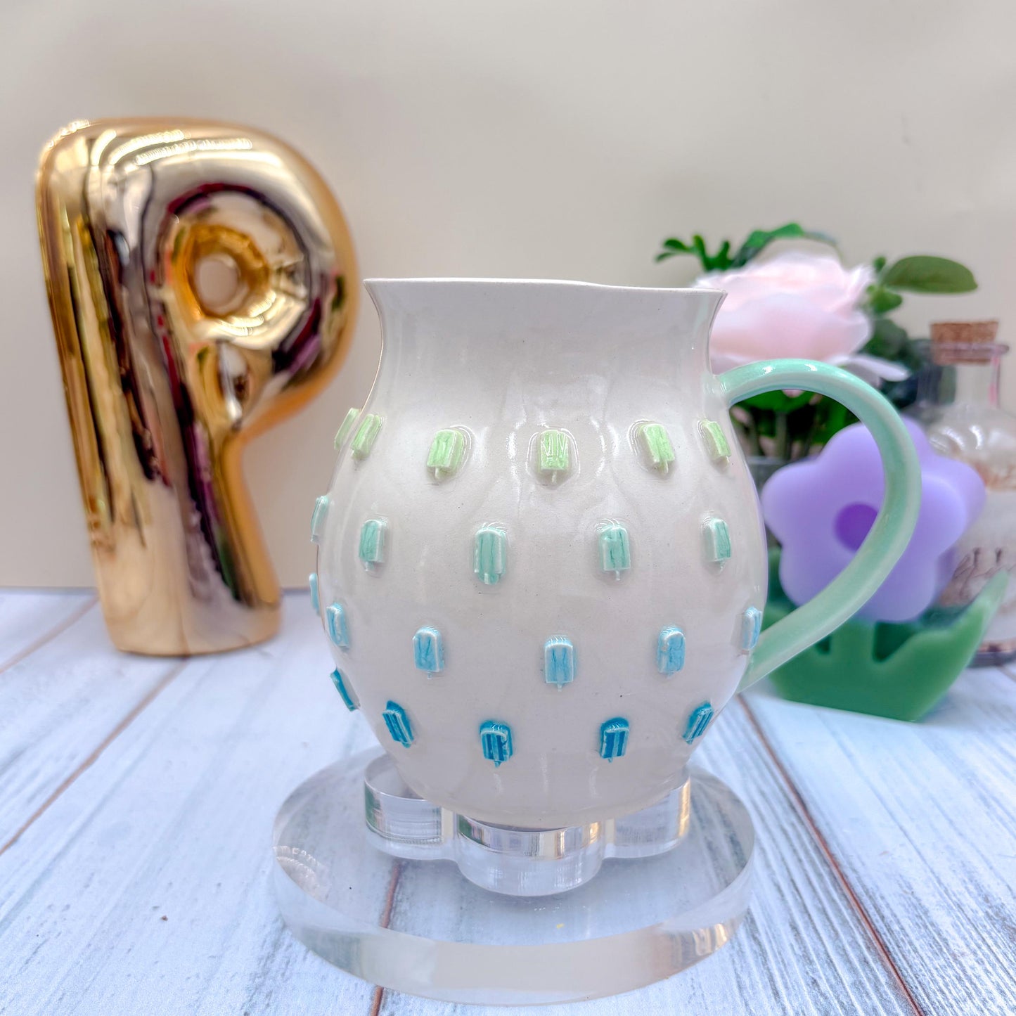Blue Rainbow Ice Cream 20 Ounce Ceramic Mug, Ceramic Mug Handmade, Summer Gift Idea, Ice Cream Lovers, Ice Cream Mug For Mom, Ice CreamCup