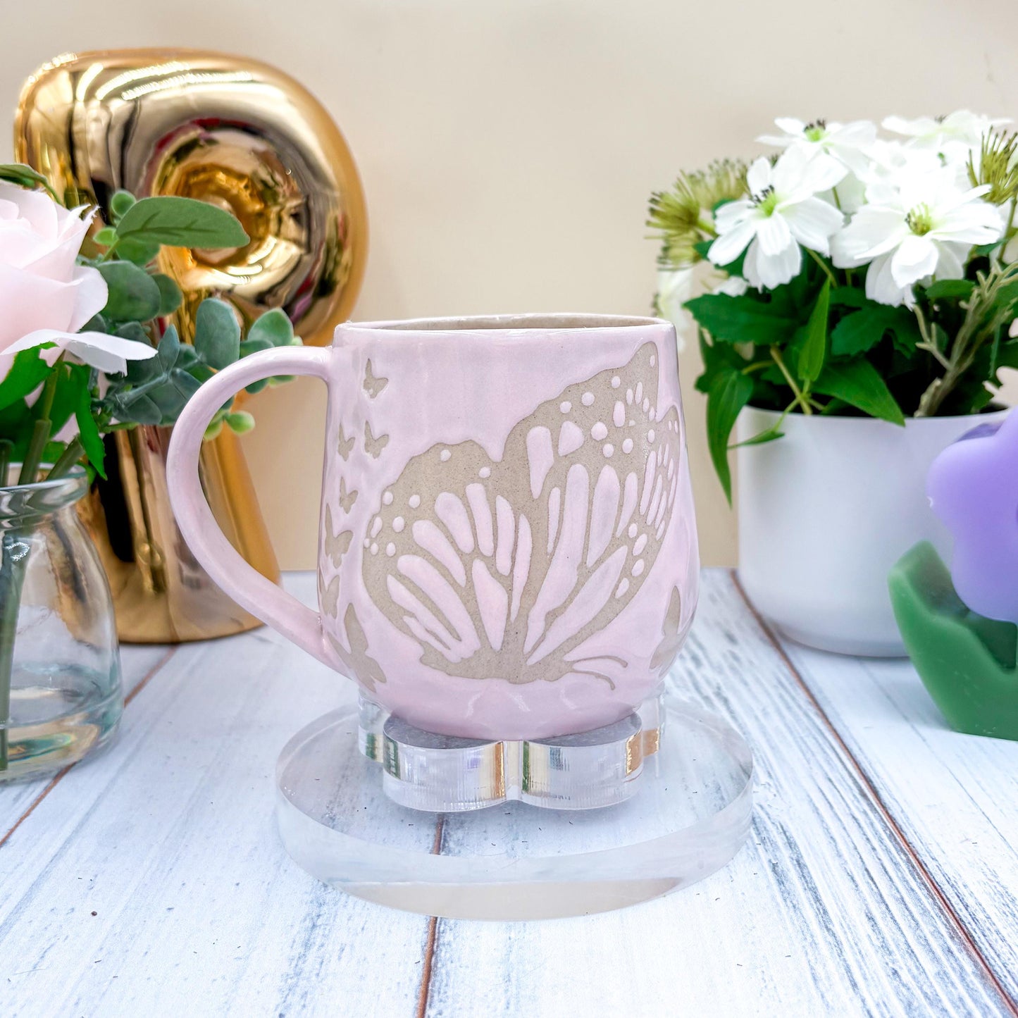 Light Pink Butterfly Ceramic Mug