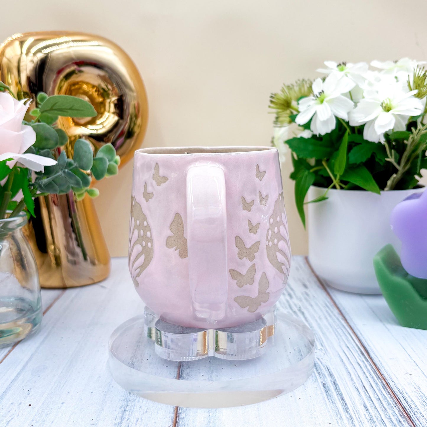 Light Pink Butterfly Ceramic Mug