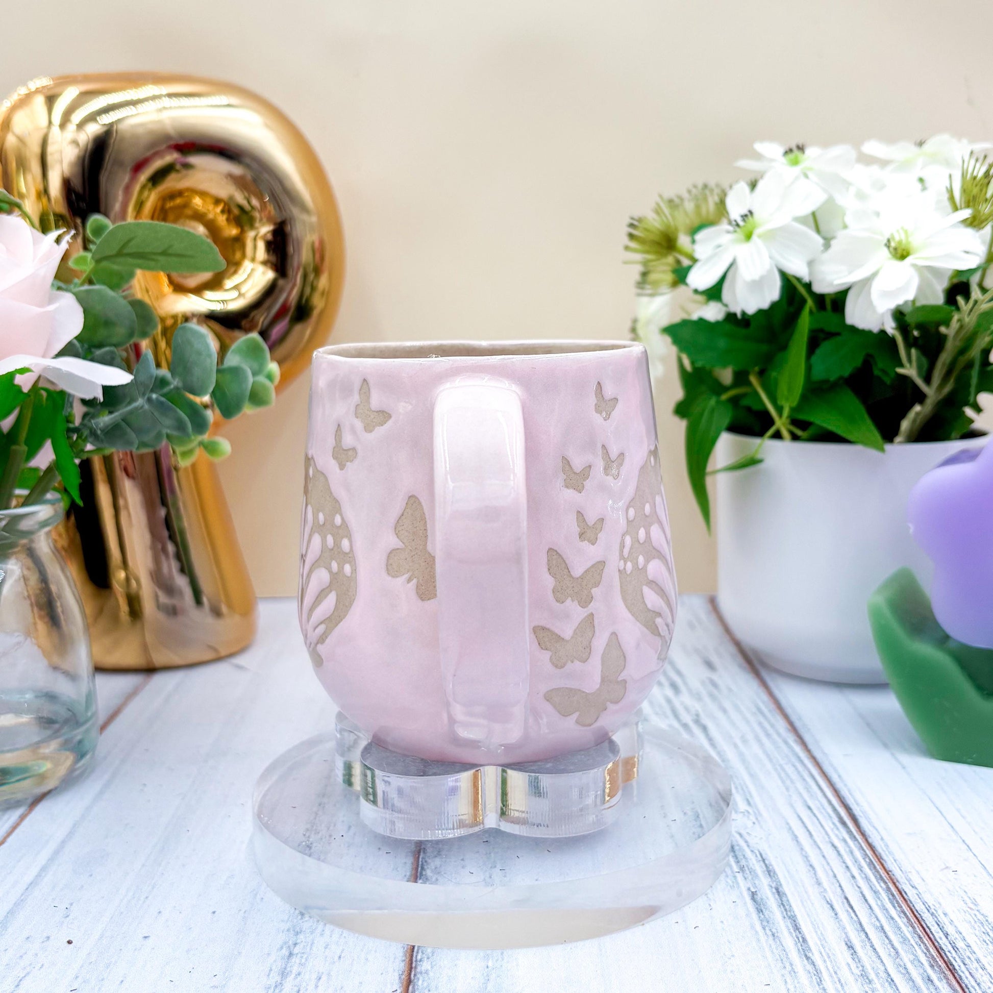 Light Pink Butterfly Ceramic Mug