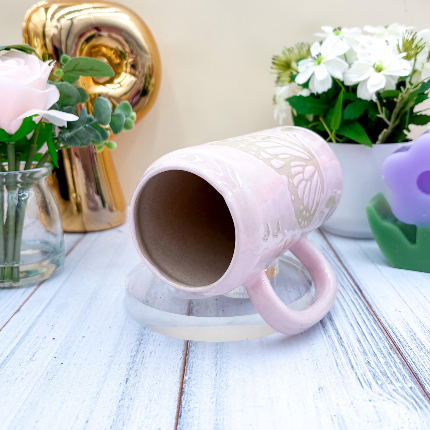 Light Pink Butterfly Ceramic Tumbler