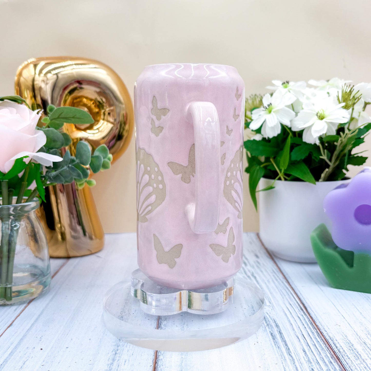Light Pink Butterfly Ceramic Tumbler