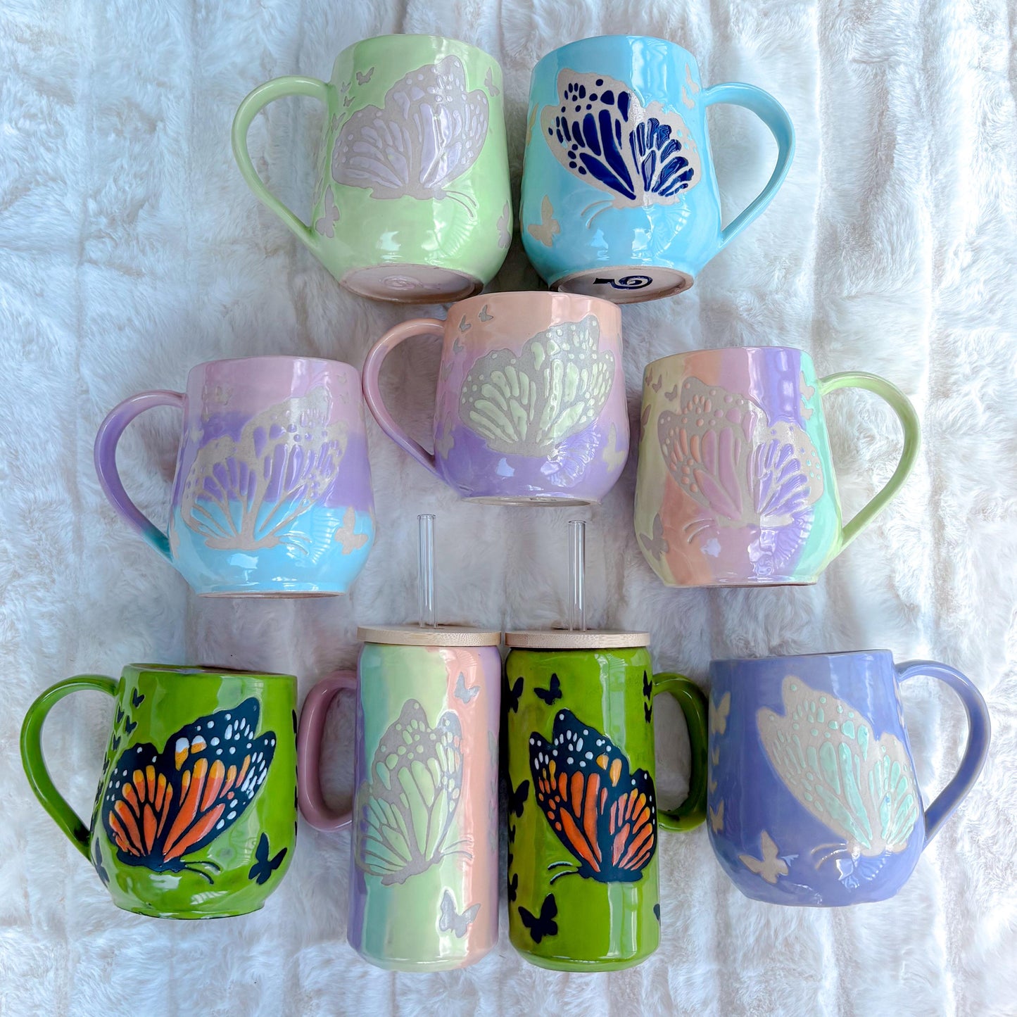 Blue Ombré Butterfly Ceramic Mug