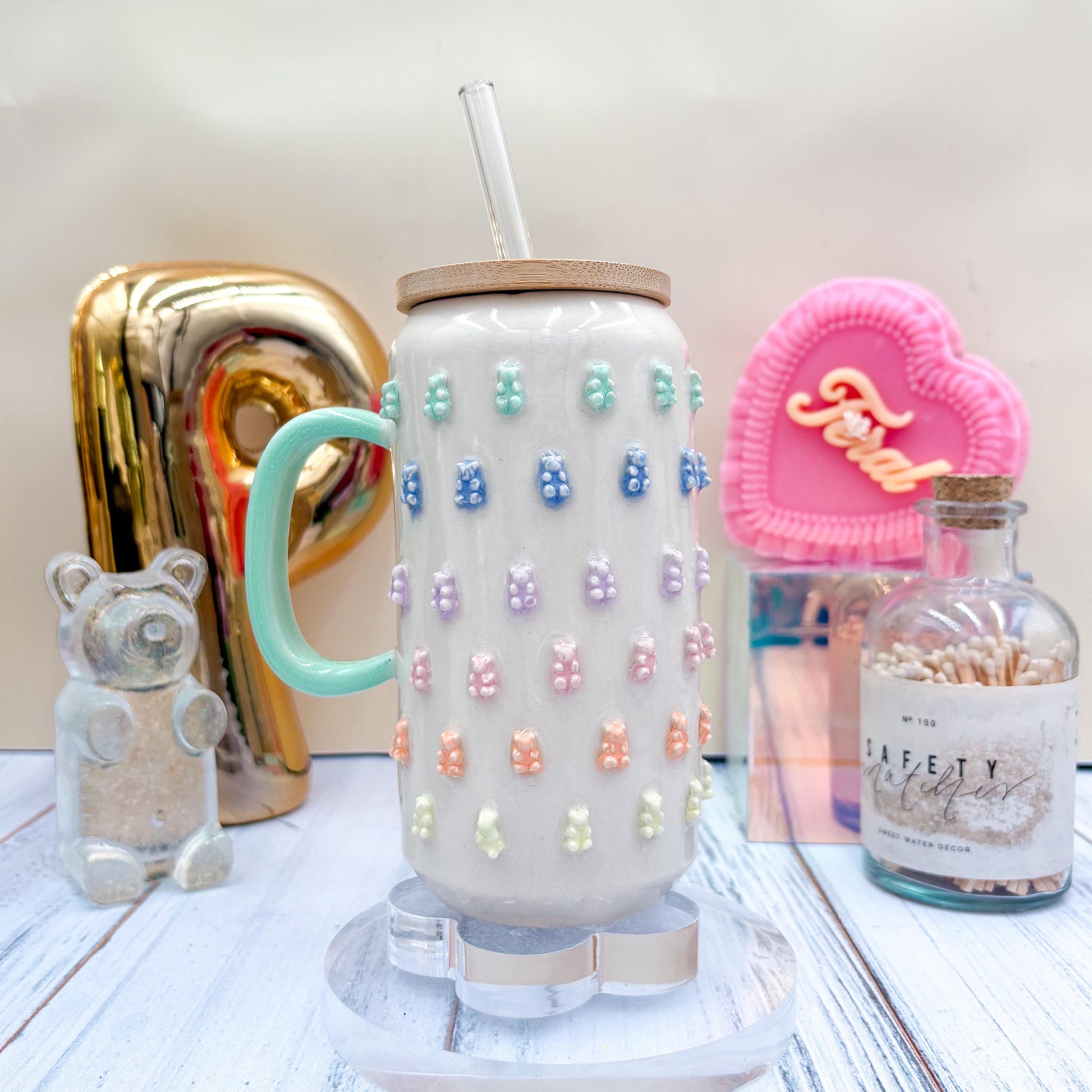 Ombré Gummy Bear Ceramic Tumbler, Ceramic Coffee Mug Handmade, Wife Gift Idea, Gummy Bear Lover, Gummy Bear Mug For Mom, Gummy Bear cup
