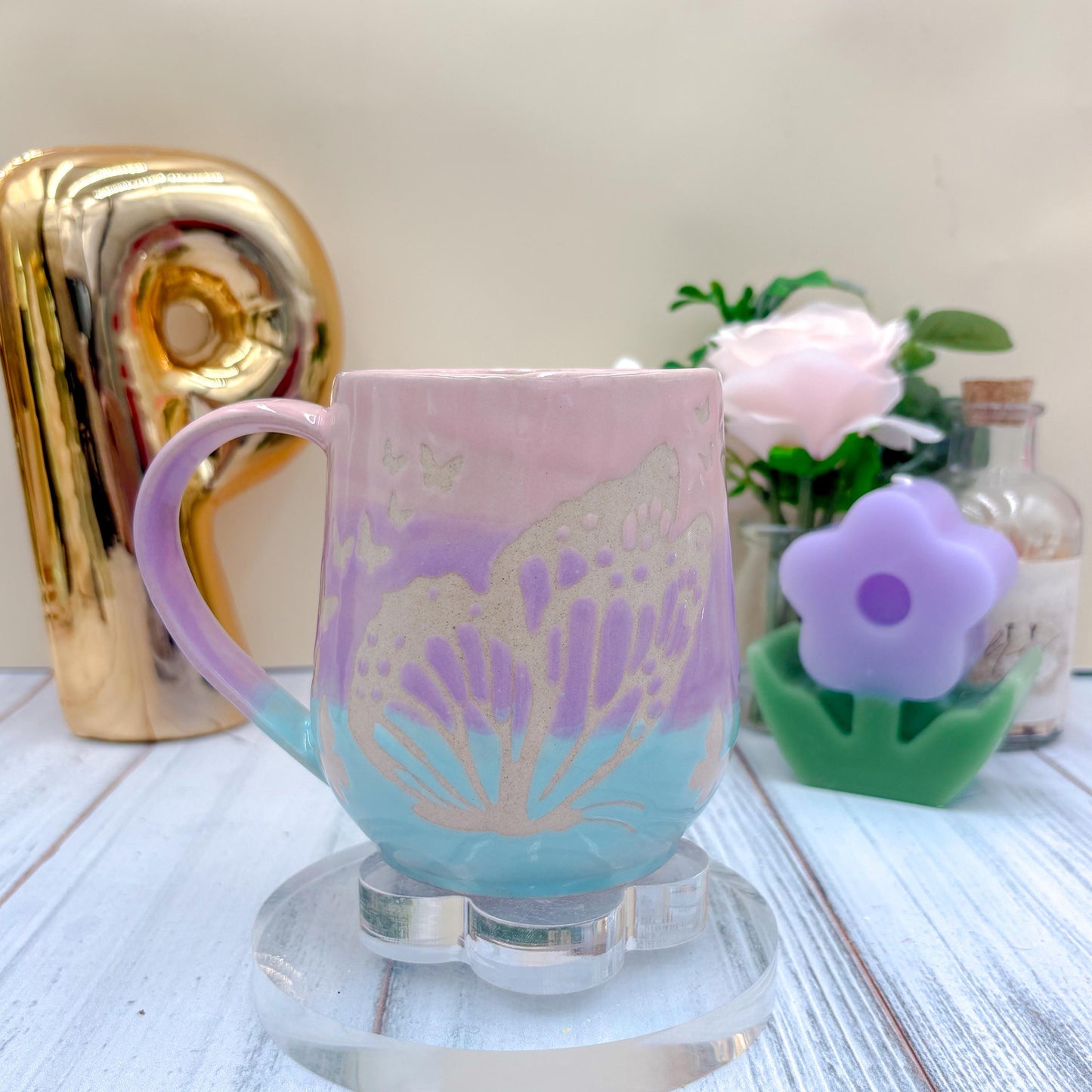 Blue Ombré Butterfly Ceramic Mug