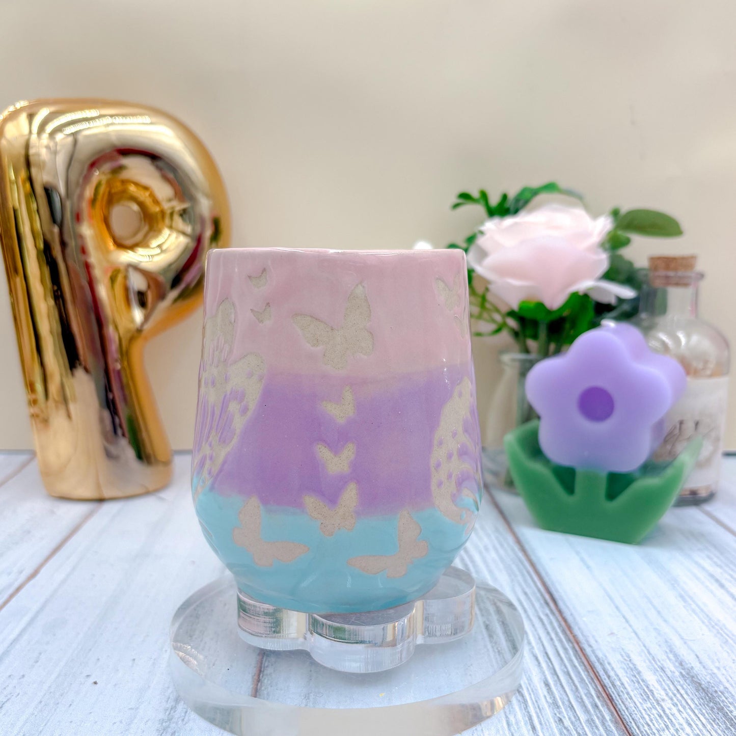 Blue Ombré Butterfly Ceramic Mug