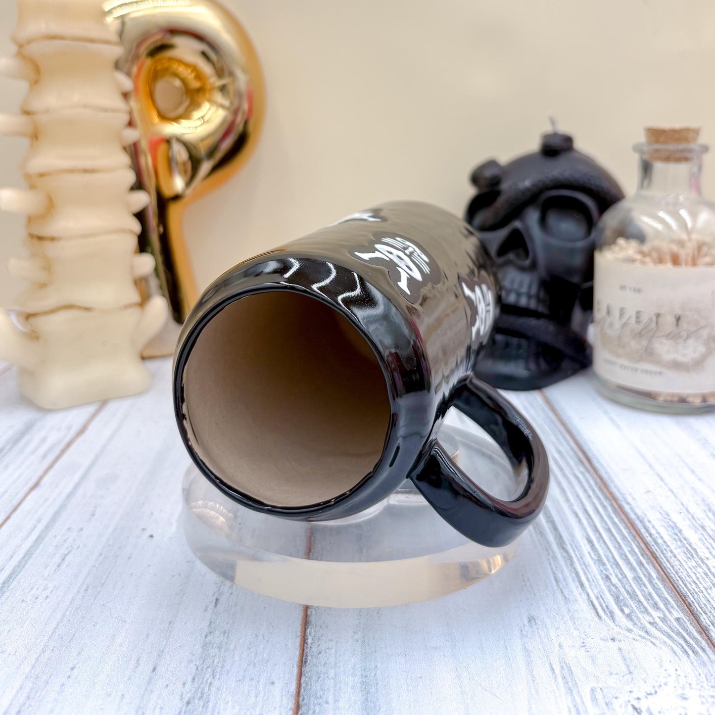 Matte Black Seleton Bunny Ceramic Tumbler