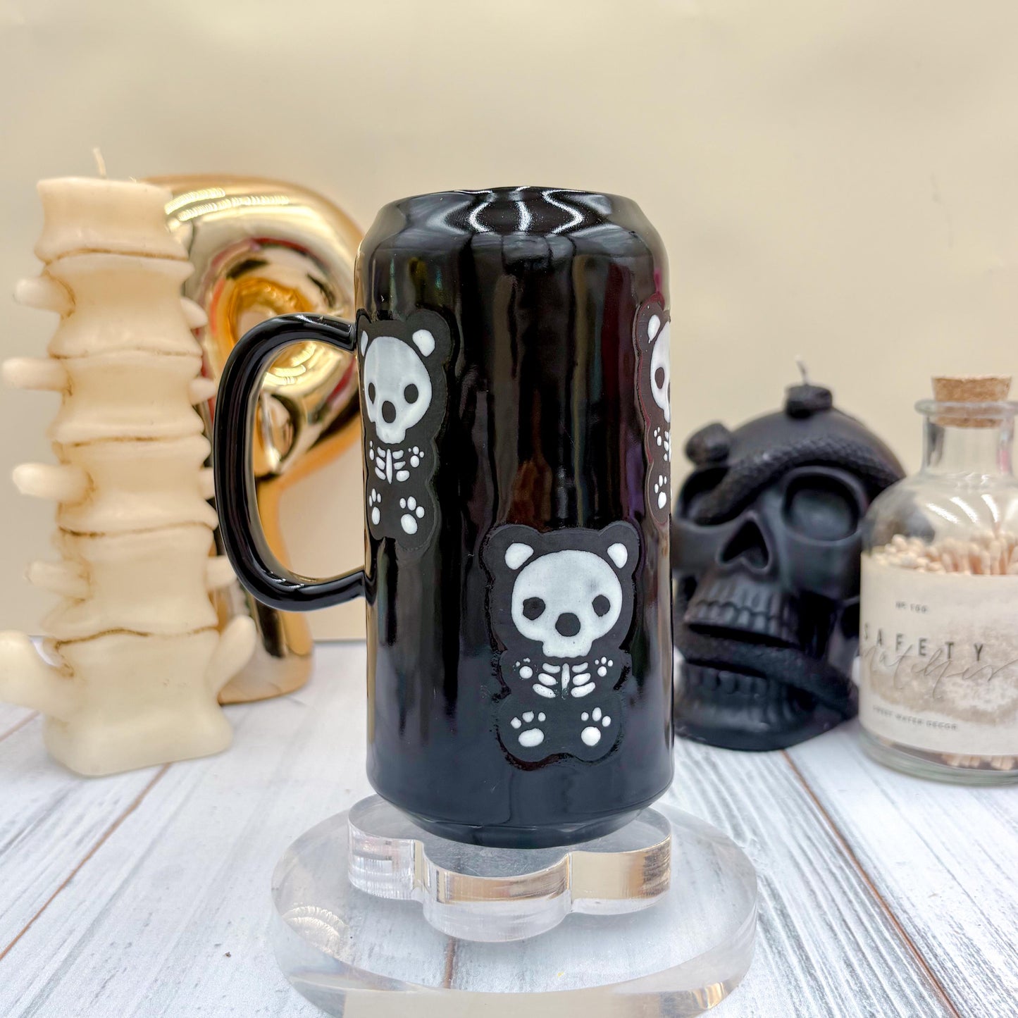 Matte Black Seleton Bunny Ceramic Tumbler