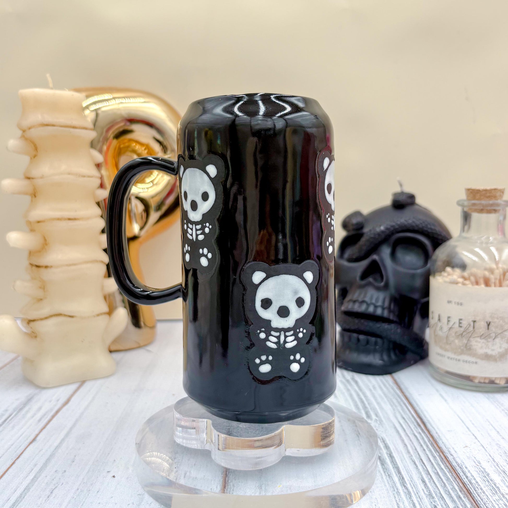 Matte Black Seleton Bunny Ceramic Tumbler