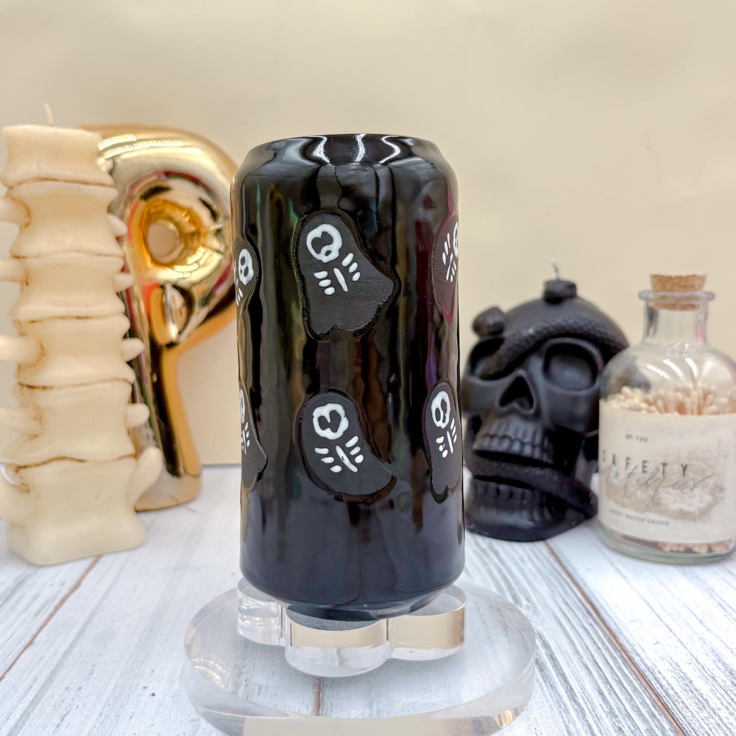 Matte Black Seleton Bunny Ceramic Tumbler