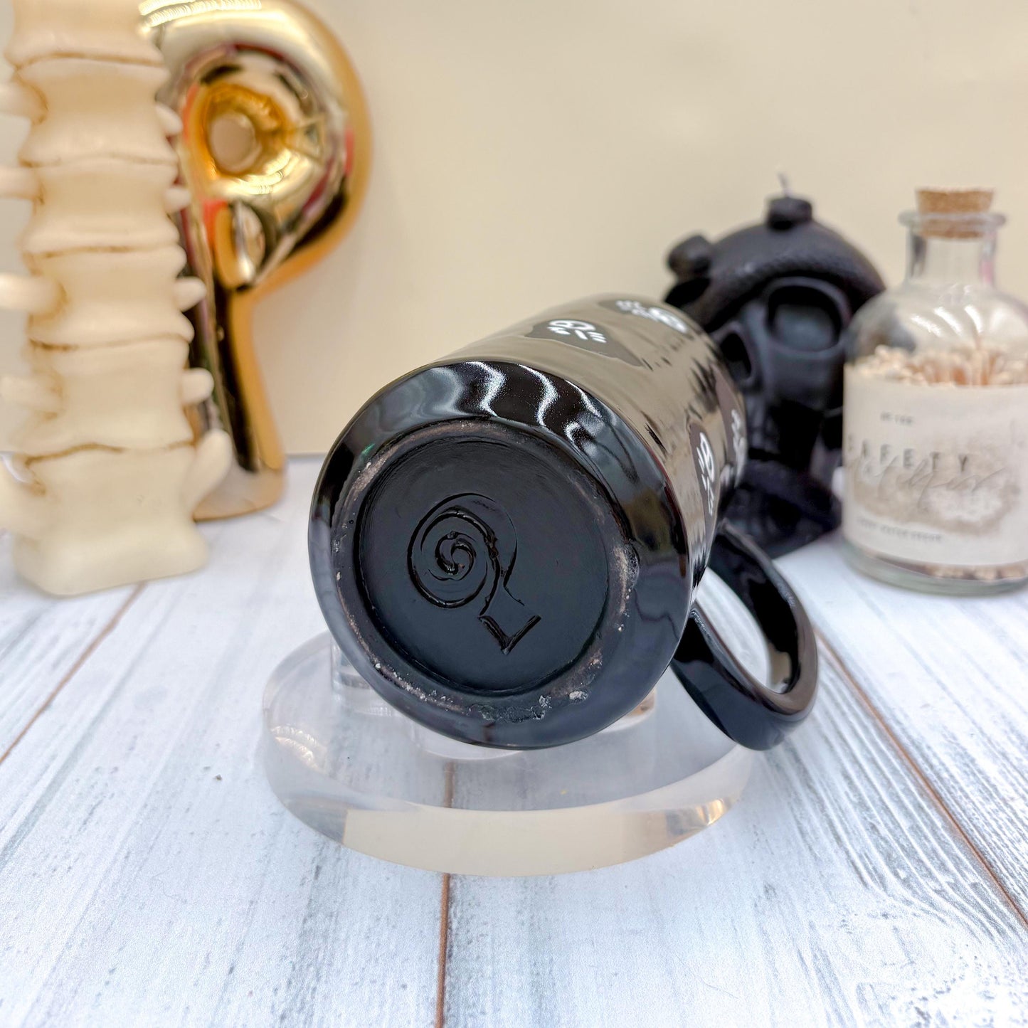 Matte Black Seleton Bunny Ceramic Tumbler