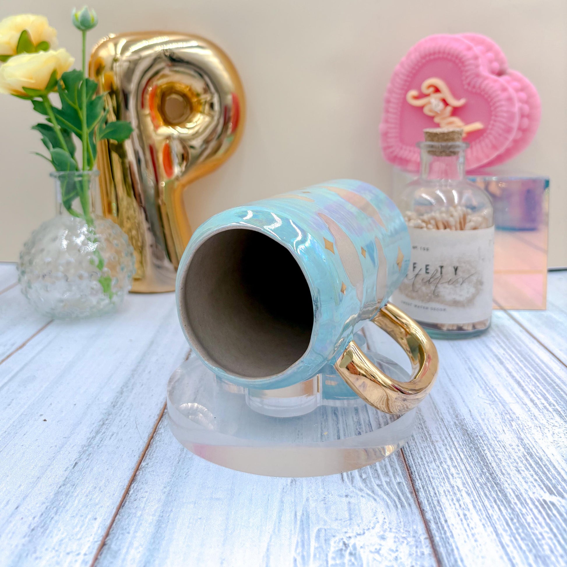Light Blue and Gold Cloud Ceramic Tumbler