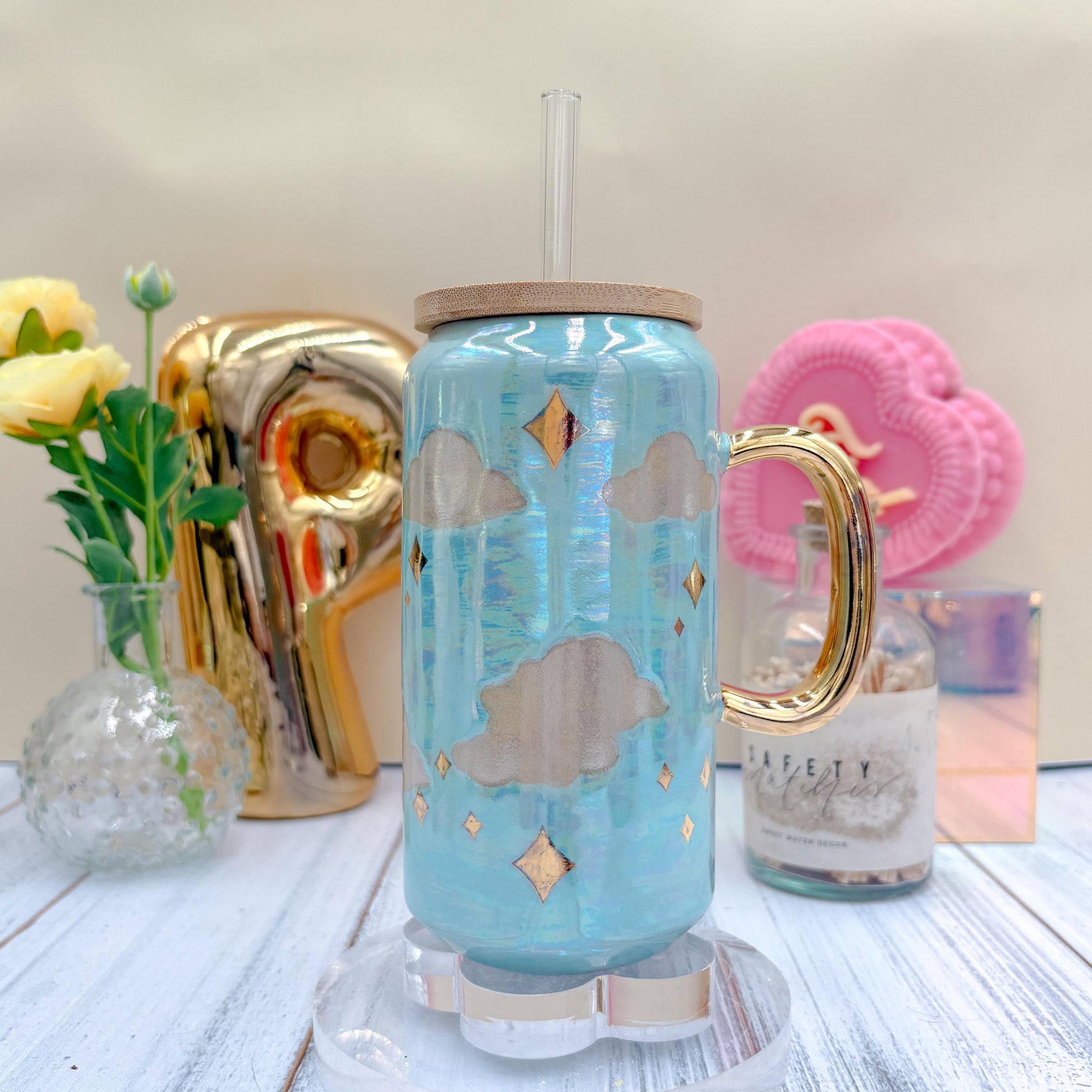 Light Blue and Gold Cloud Ceramic Tumbler