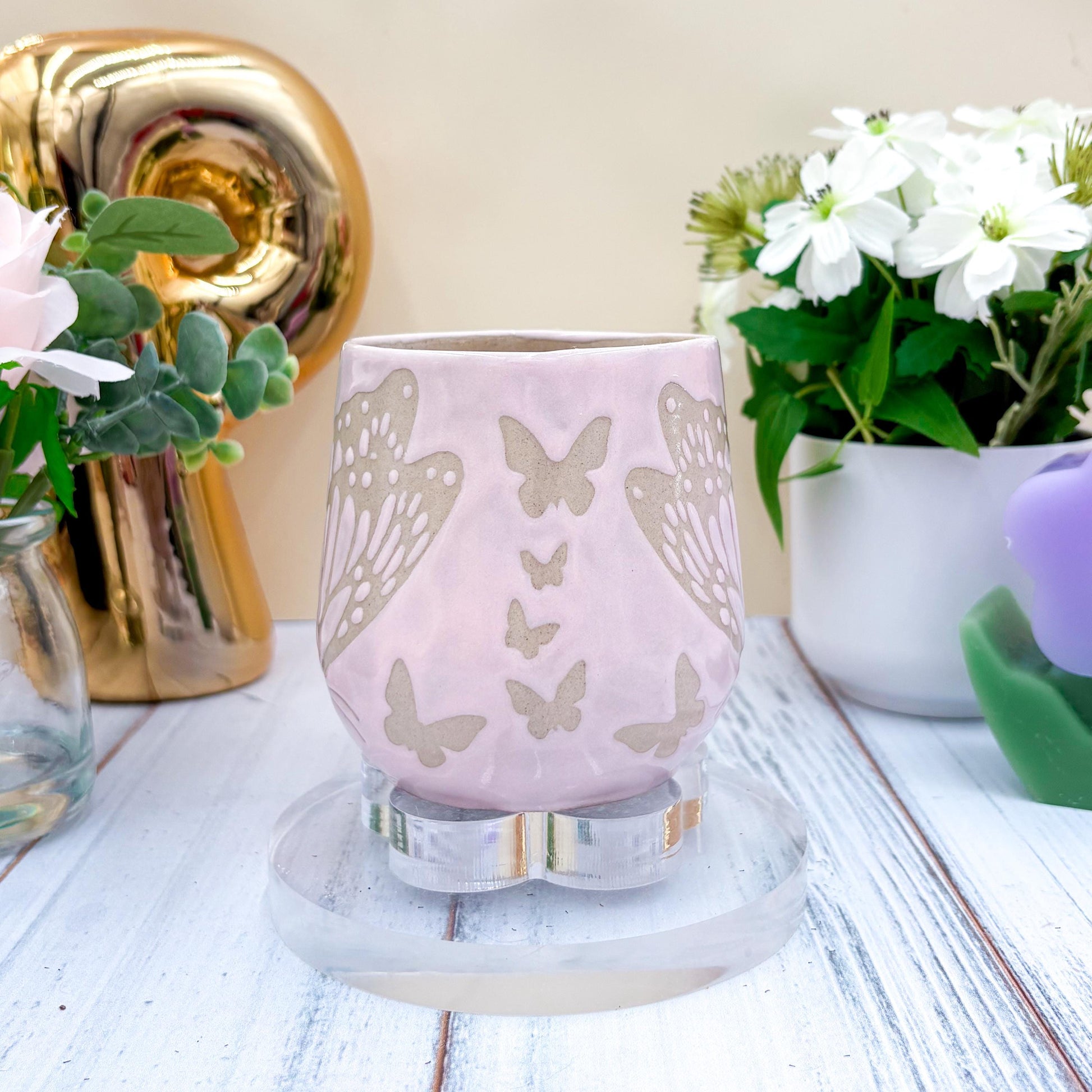 Light Pink Butterfly Ceramic Mug