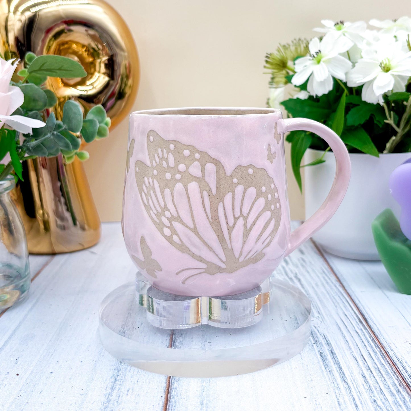 Light Pink Butterfly Ceramic Mug