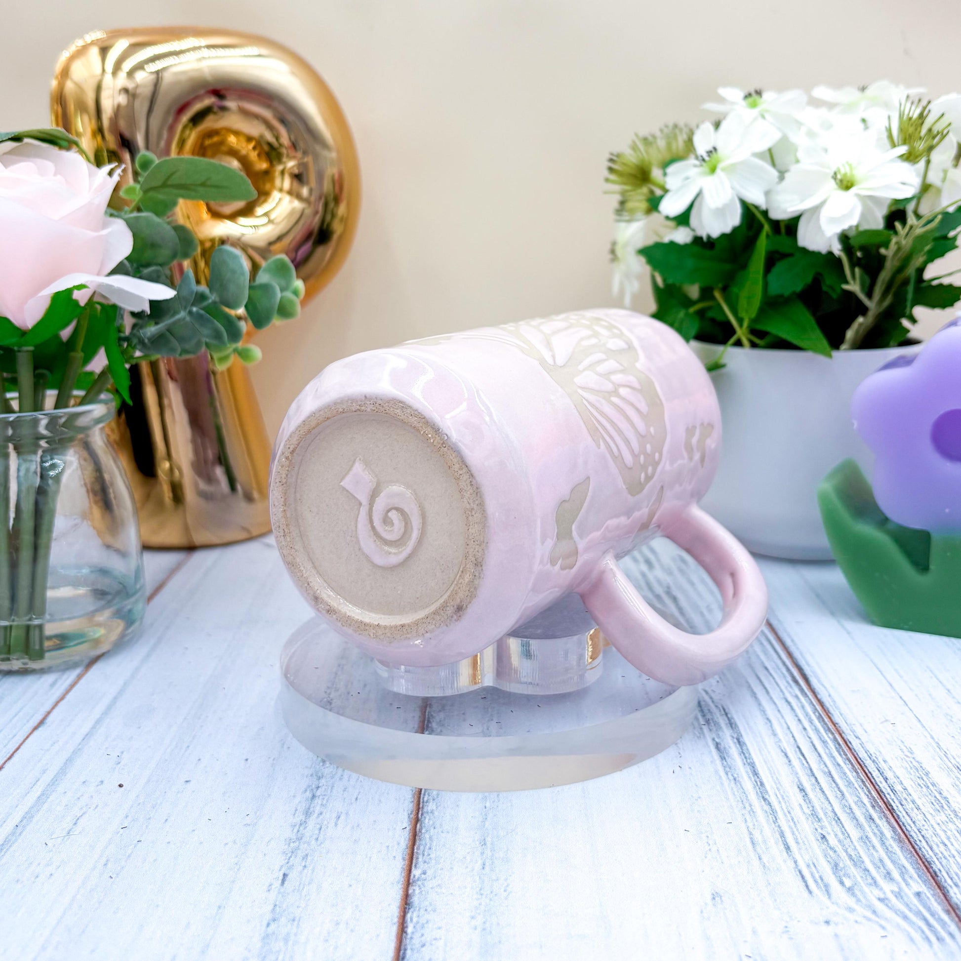 Light Pink Butterfly Ceramic Tumbler