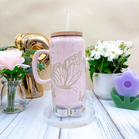 Light Pink Butterfly Ceramic Tumbler