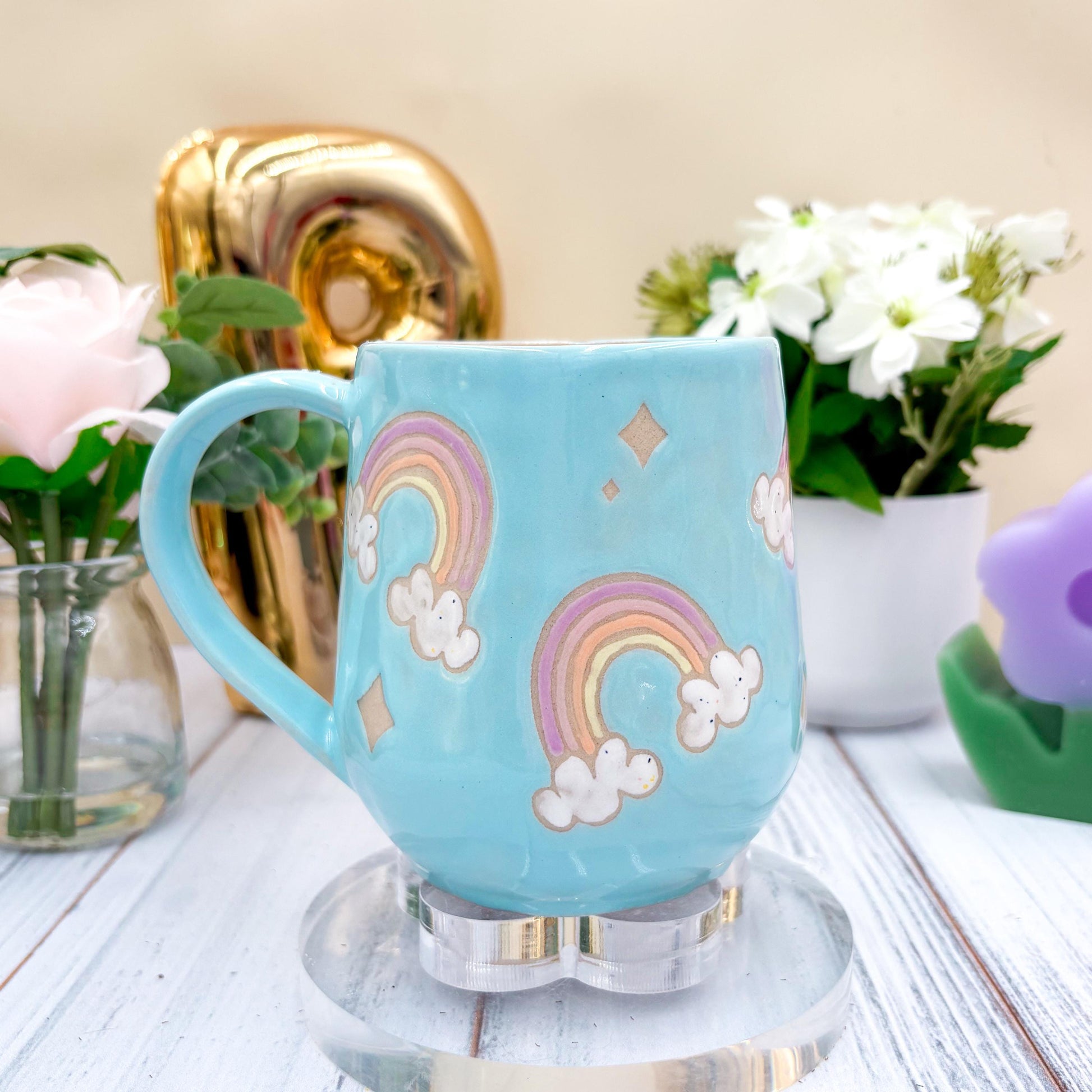 Light Blue Rainbow Ceramic Mug