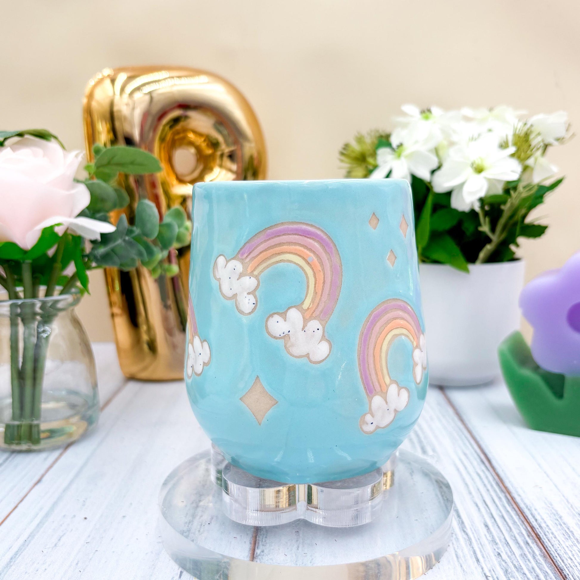 Light Blue Rainbow Ceramic Mug