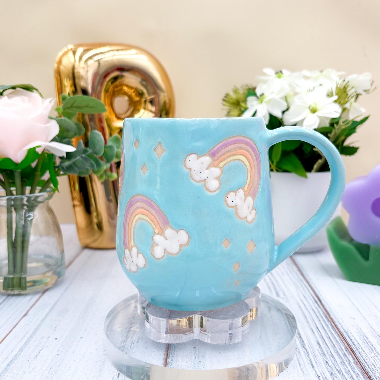 Light Blue Rainbow Ceramic Mug